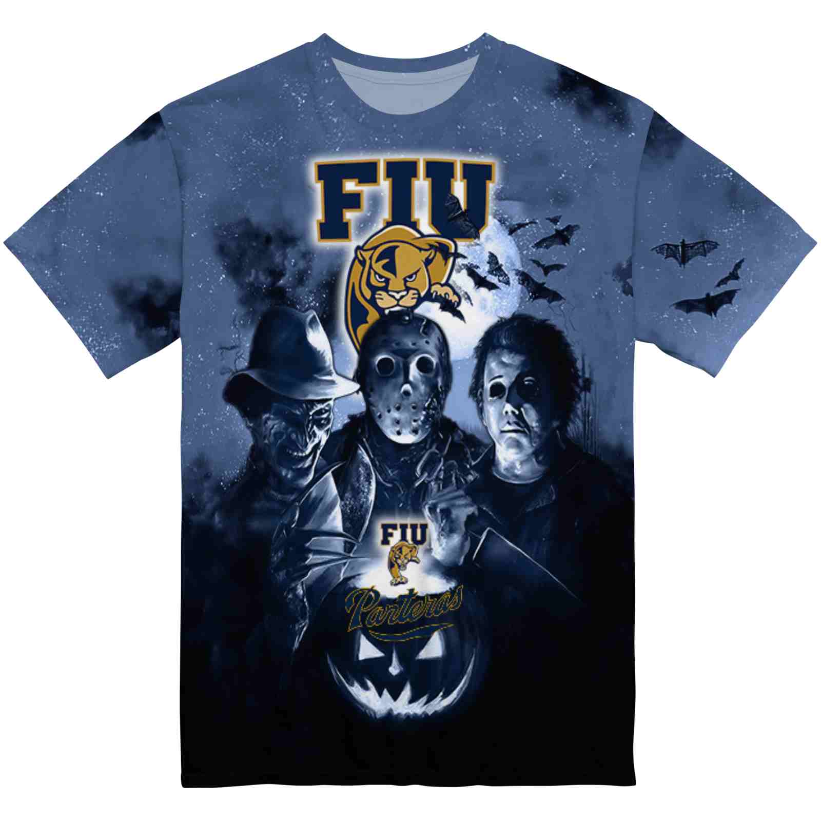 FIU Panthers Horror Icons Blue Black T-Shirt