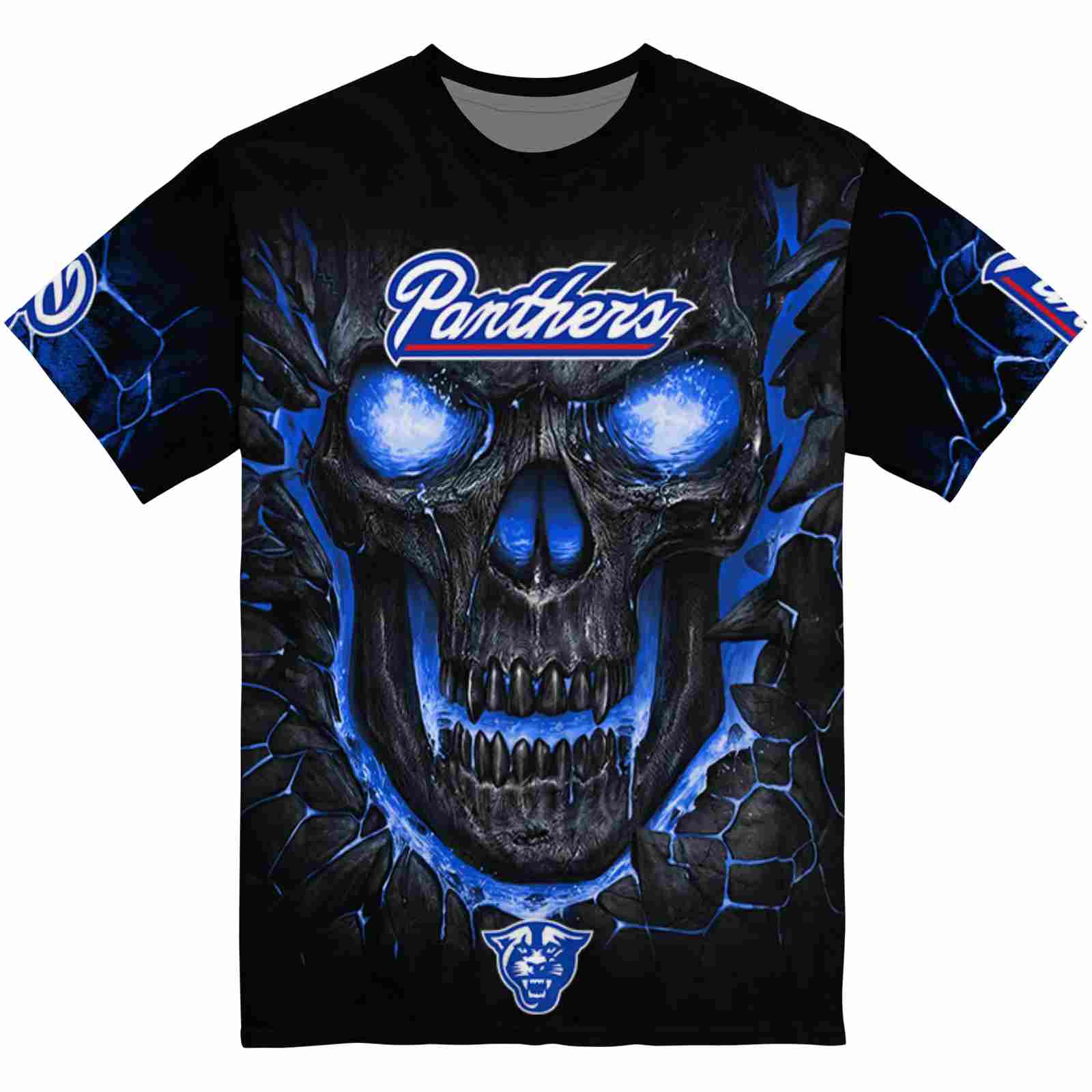 Georgia State Panthers Fiery Skull Blue Black T-Shirt