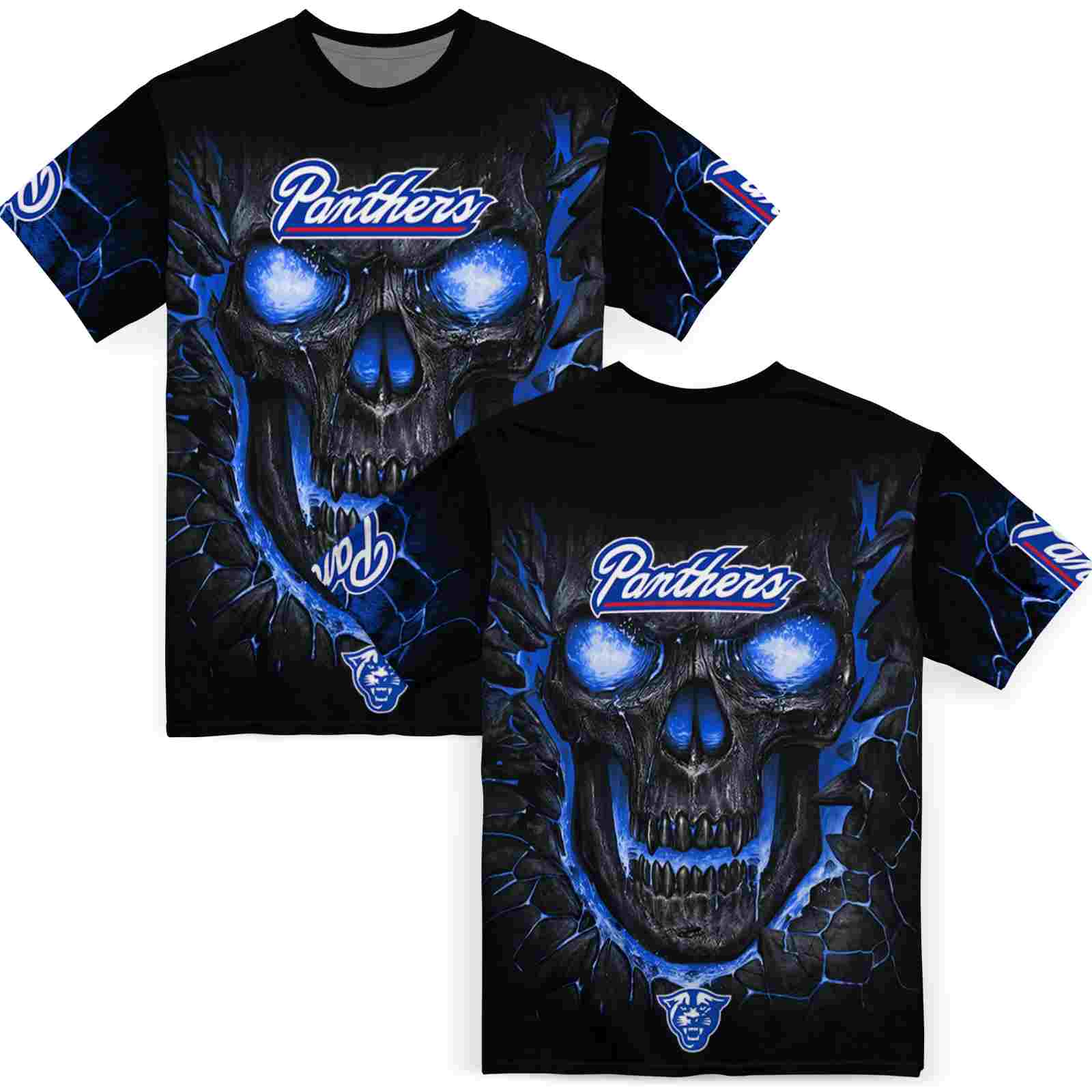 georgia-state-panthers-fiery-skull-blue-black-t-shirt-fashion-forward