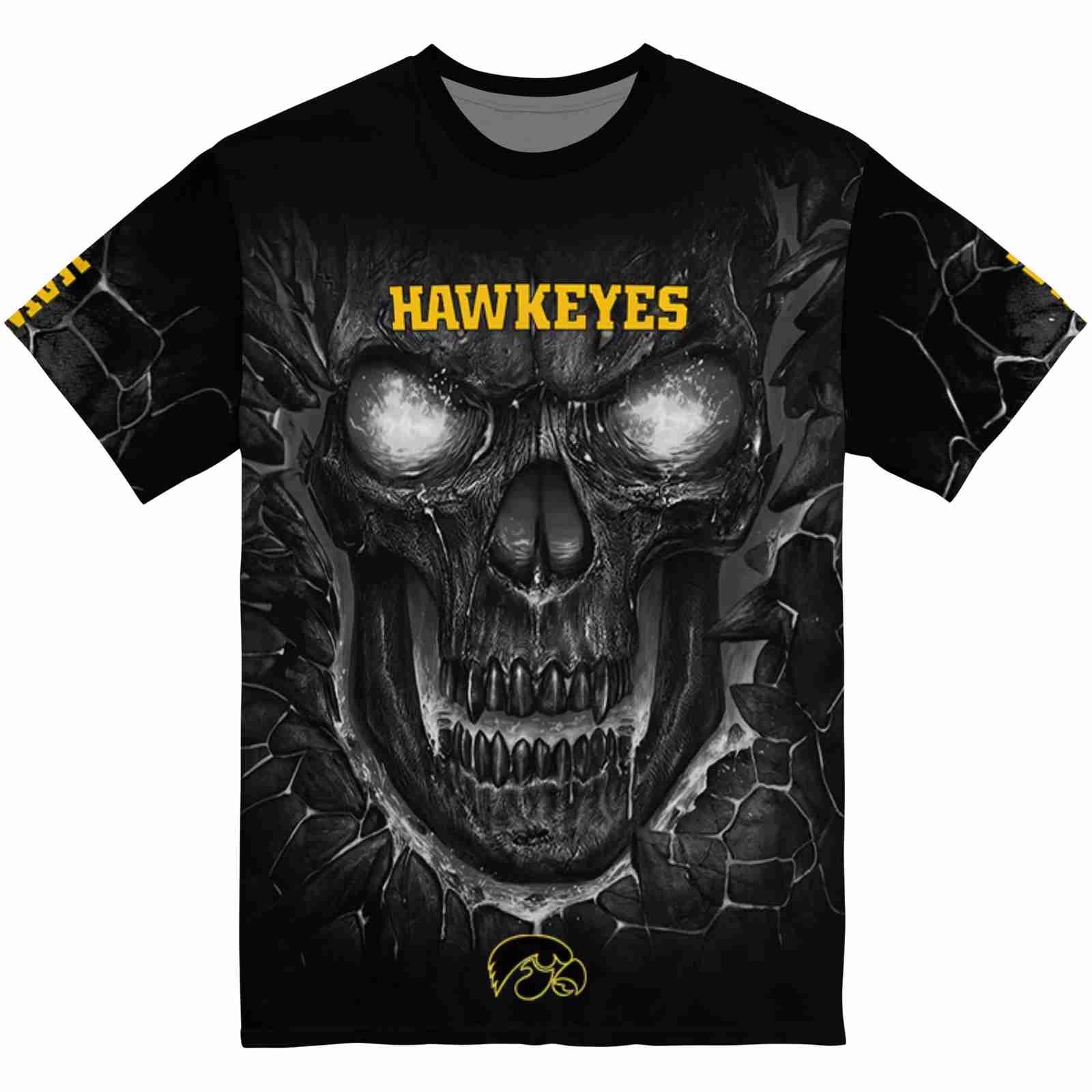 Iowa Hawkeyes Fiery Skull Black T-Shirt