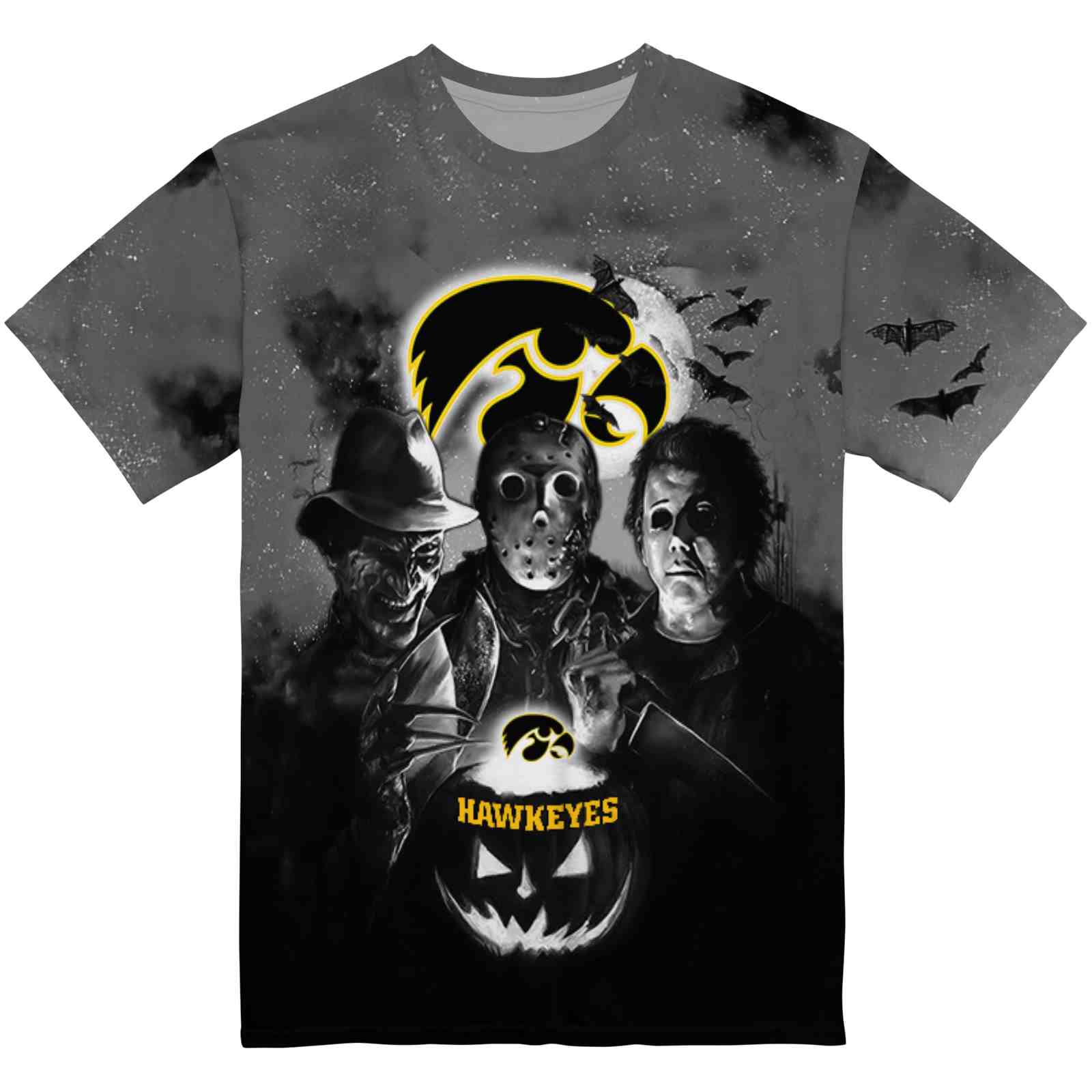 Iowa Hawkeyes Horror Icons Black T-Shirt