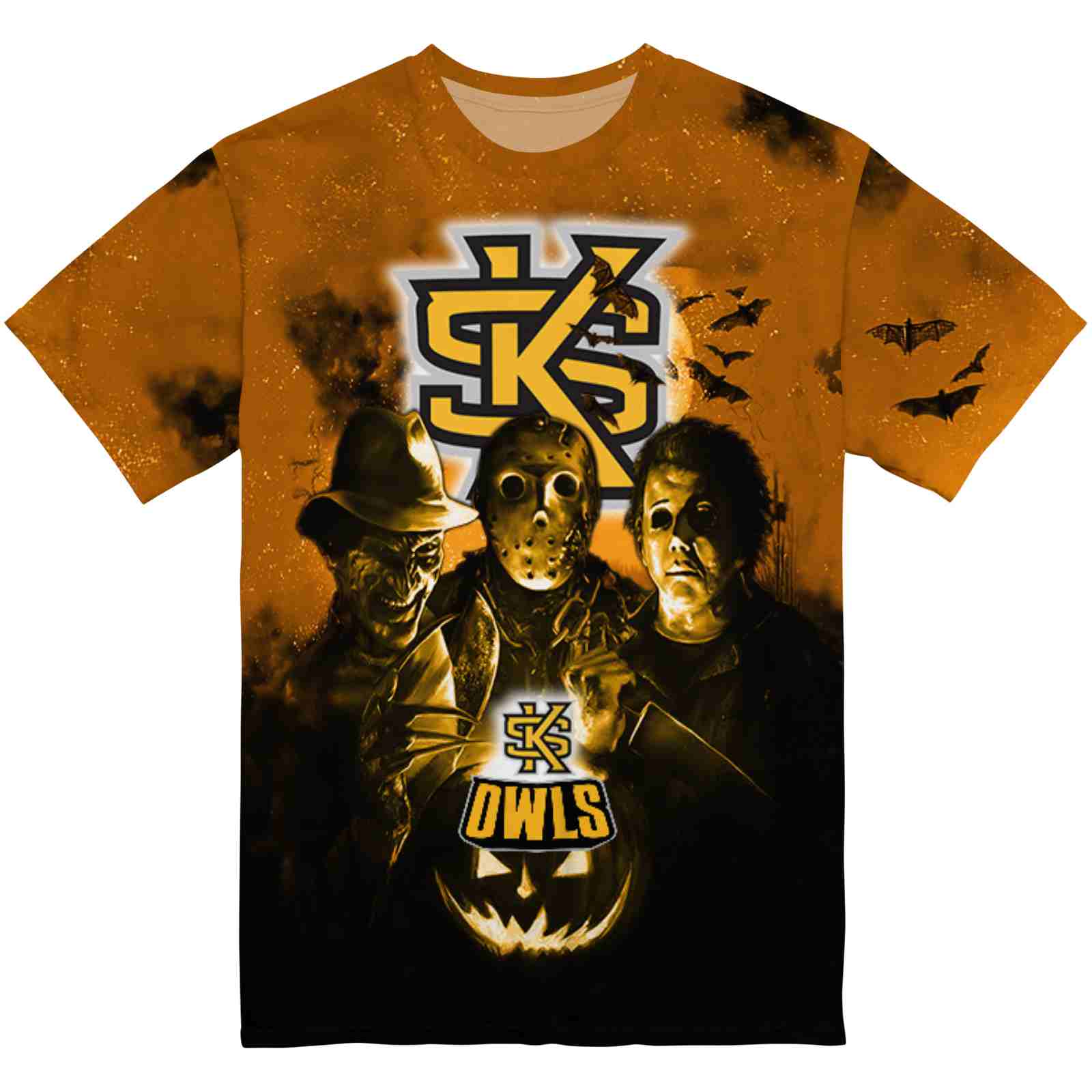 Kennesaw State Owls Horror Icons Gold Black T-Shirt