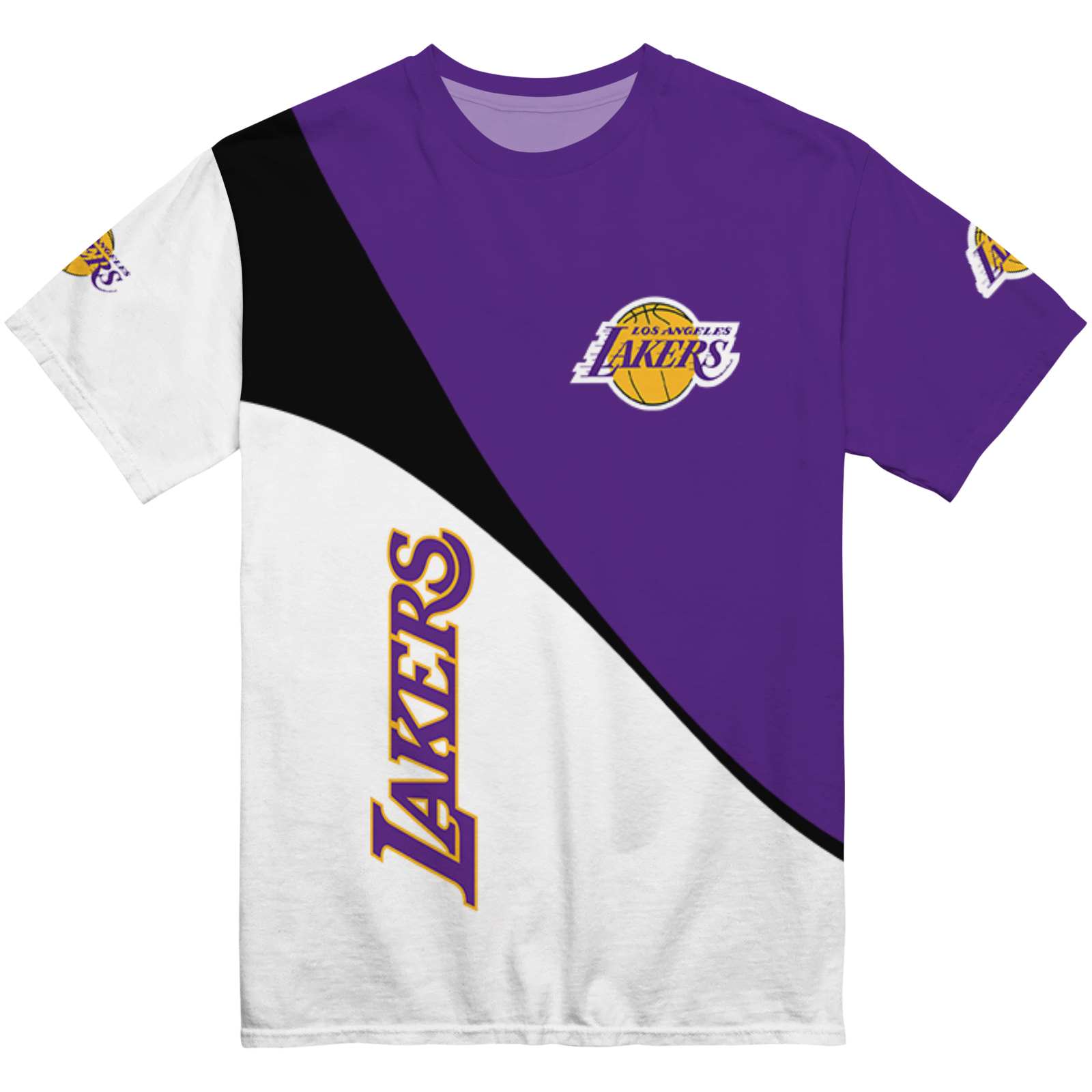 Los Angeles Lakers Abstract Curve White Black T-Shirt