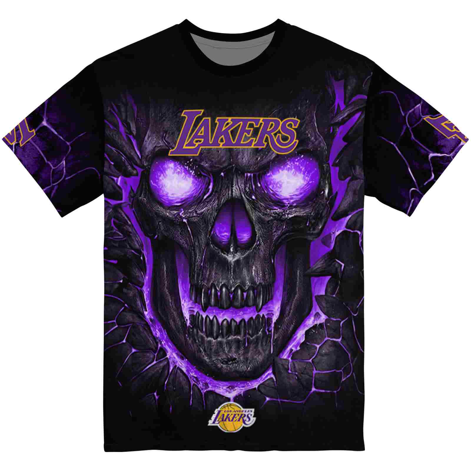 Los Angeles Lakers Fiery Skull Purple Black T-Shirt