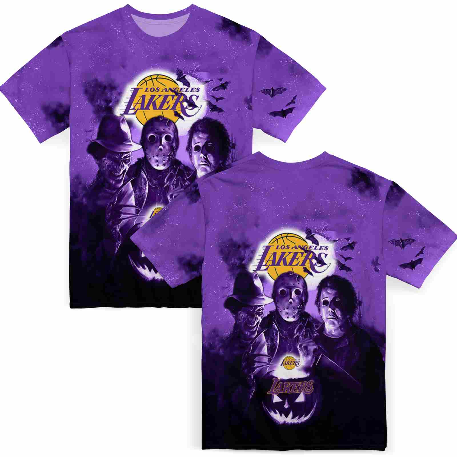 los-angeles-lakers-horror-icons-purple-black-t-shirt-fashion-forward