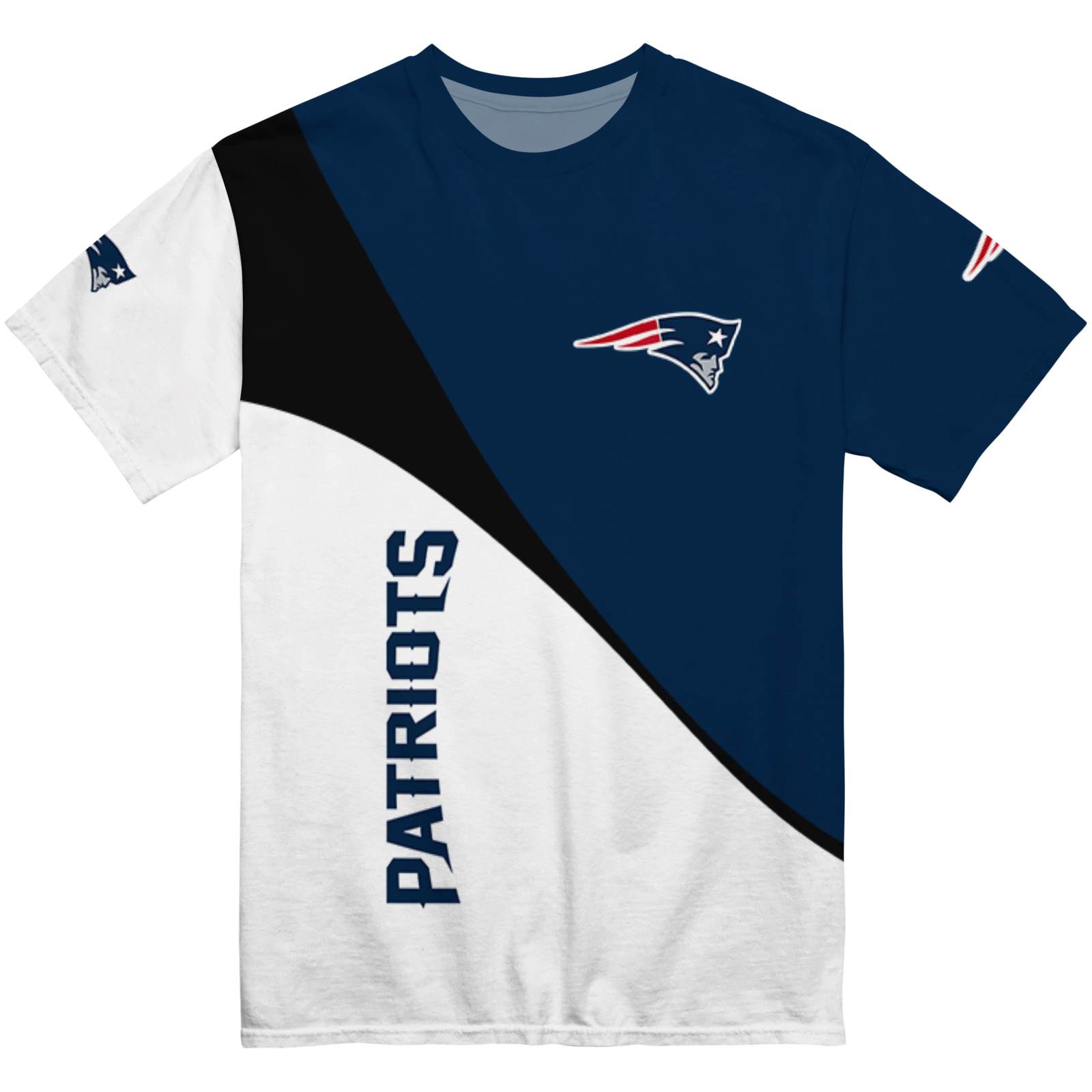 New England Patriots Abstract Curve White Black T-Shirt