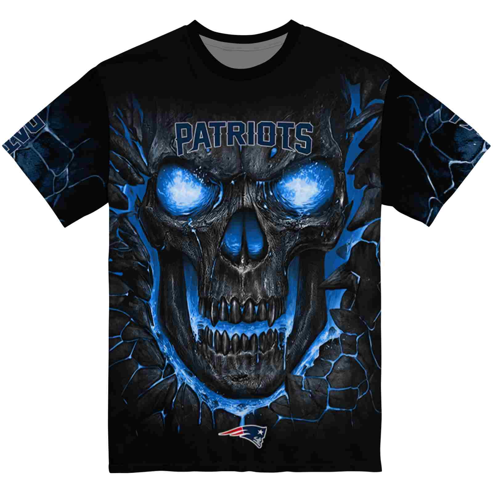 New England Patriots Fiery Skull Blue Black T-Shirt