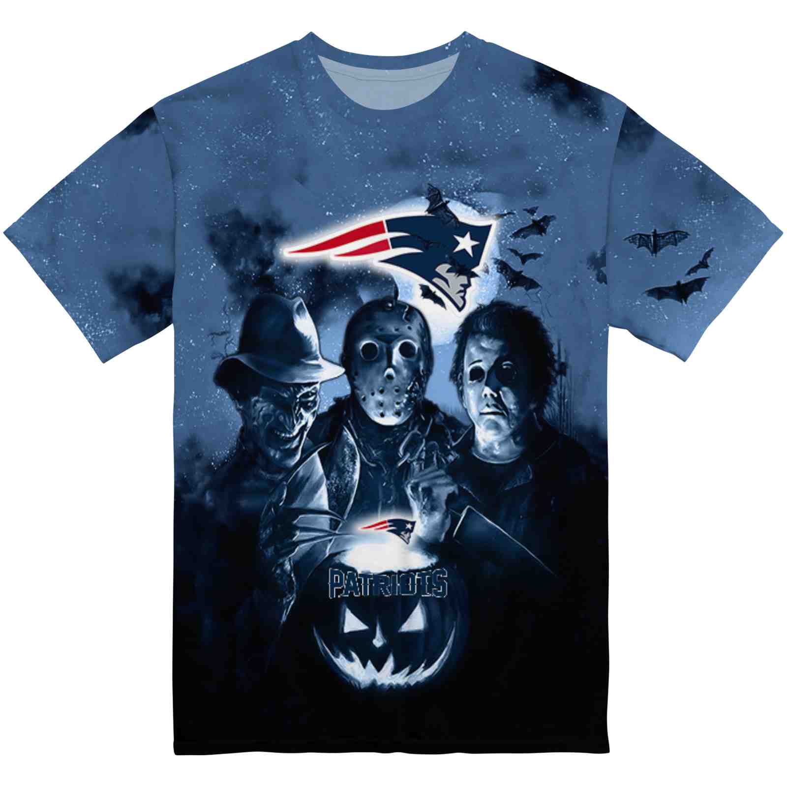 New England Patriots Horror Icons Blue Black T-Shirt