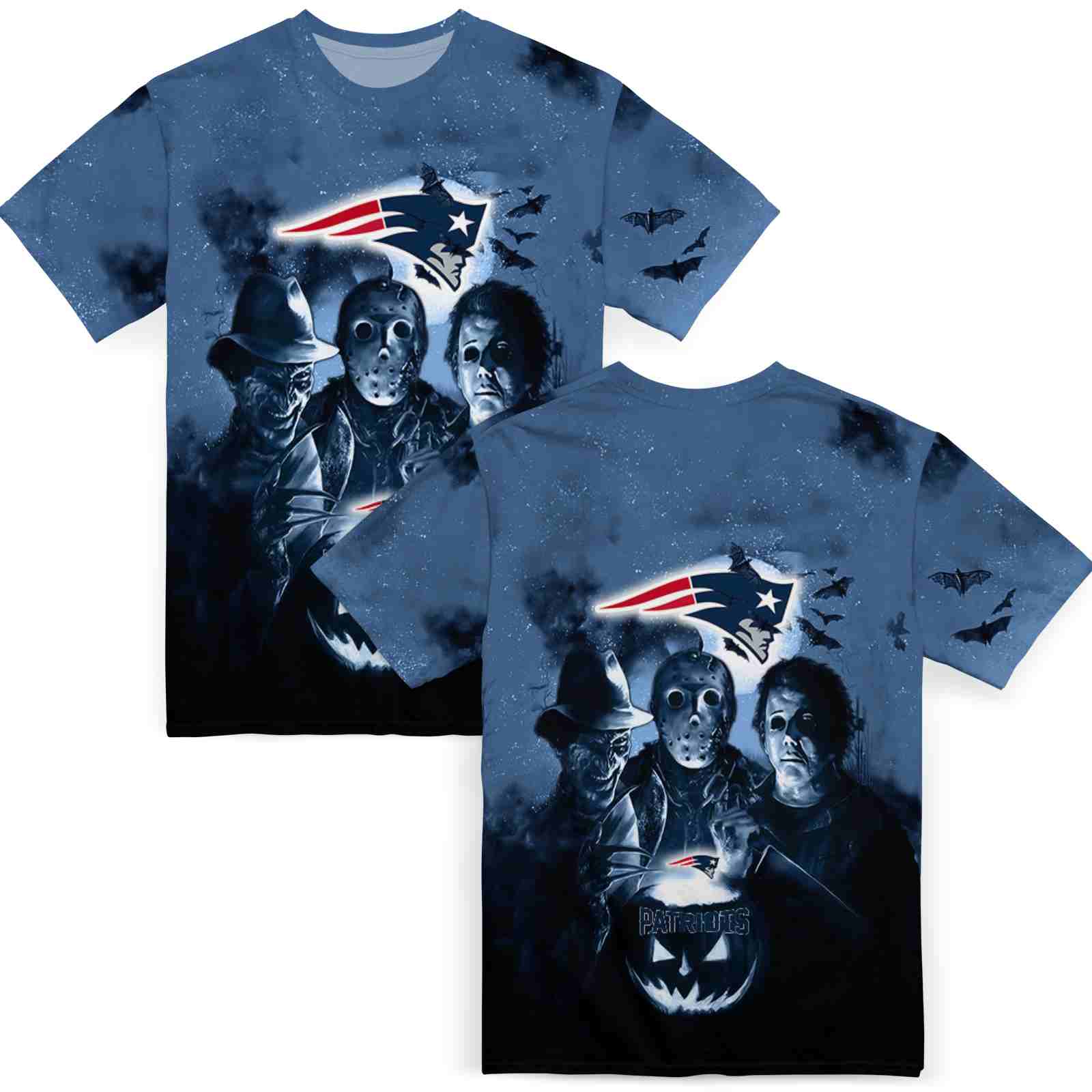 new-england-patriots-horror-icons-blue-black-t-shirt-fashion-forward