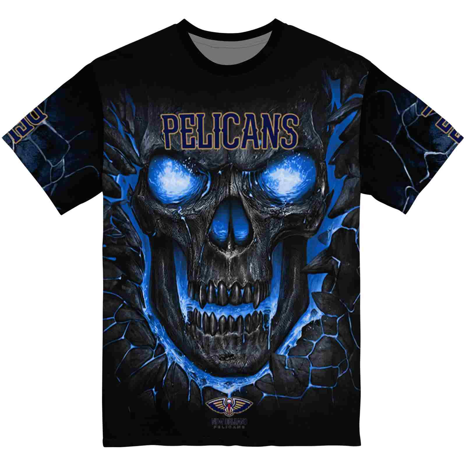 New Orleans Pelicans Fiery Skull Navy Black T-Shirt