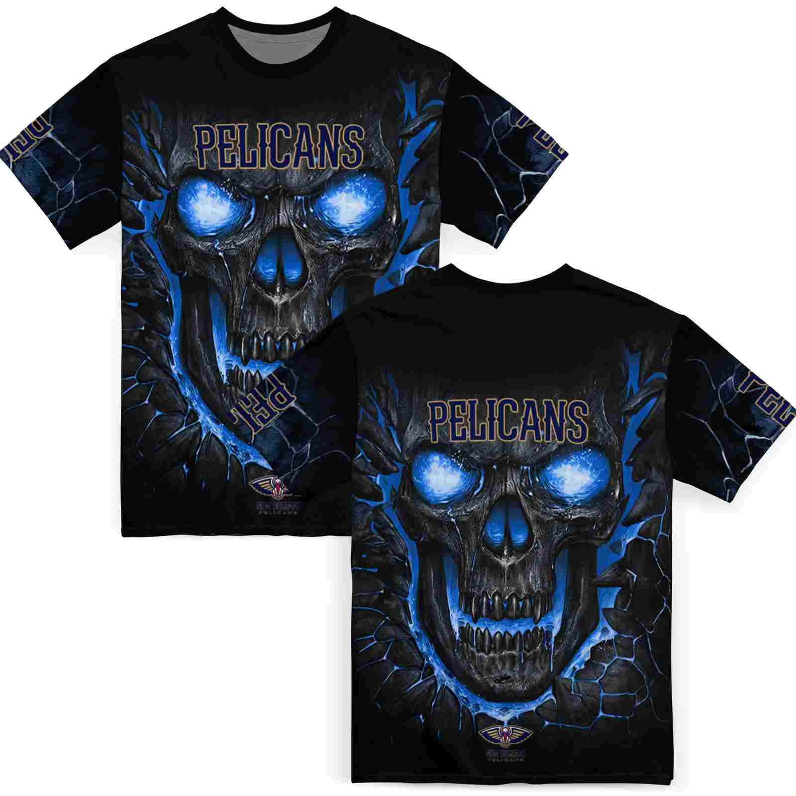 new-orleans-pelicans-fiery-skull-navy-black-t-shirt-fashion-forward