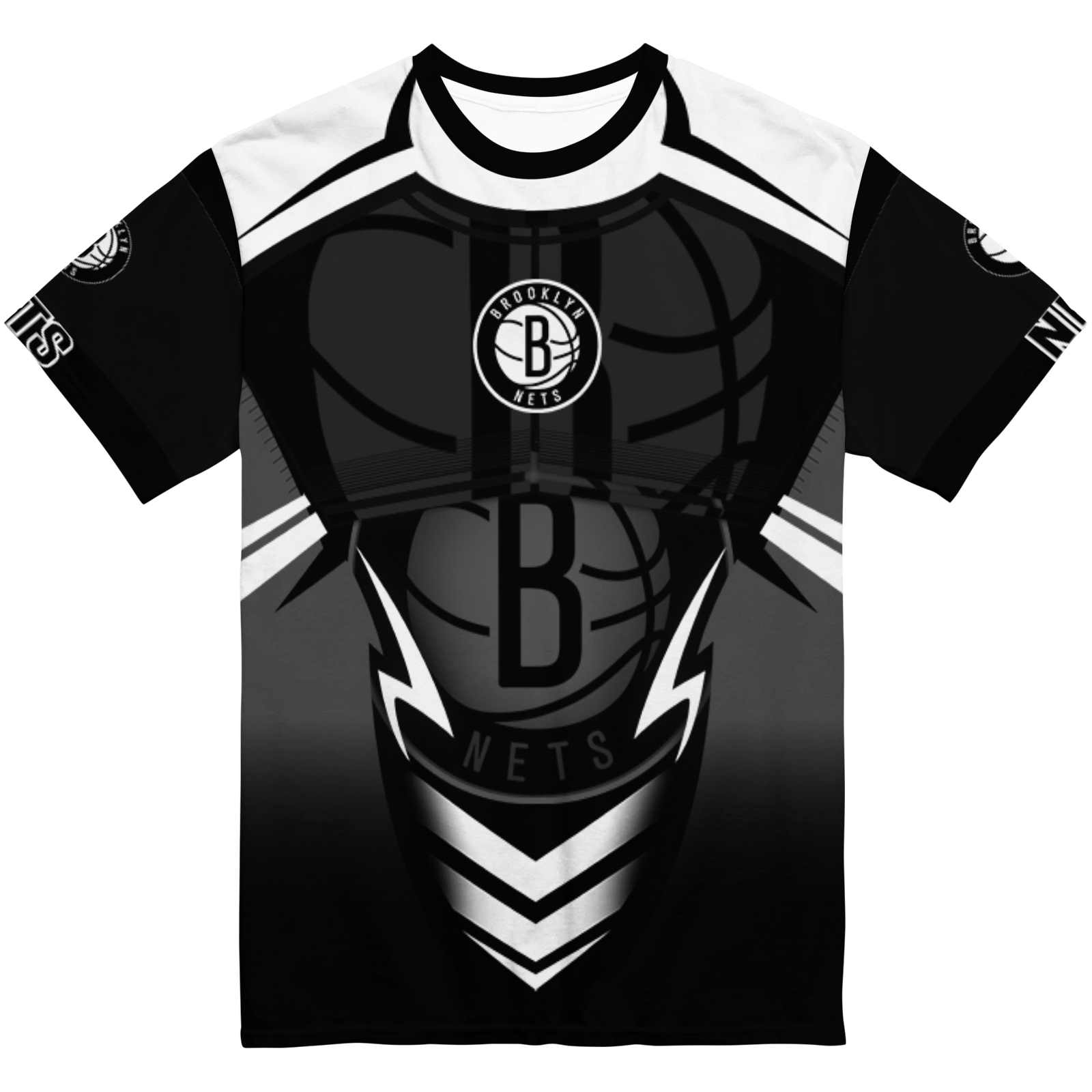 Personalized Brooklyn Nets Futuristic Armor Black White T-Shirt