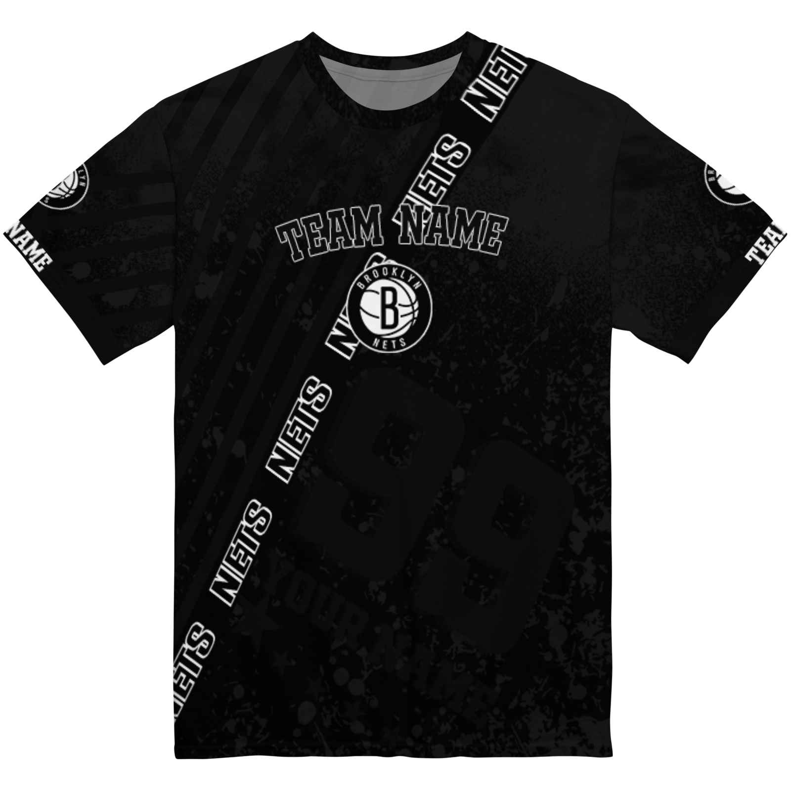 Personalized Brooklyn Nets Splatter Art Black T-Shirt