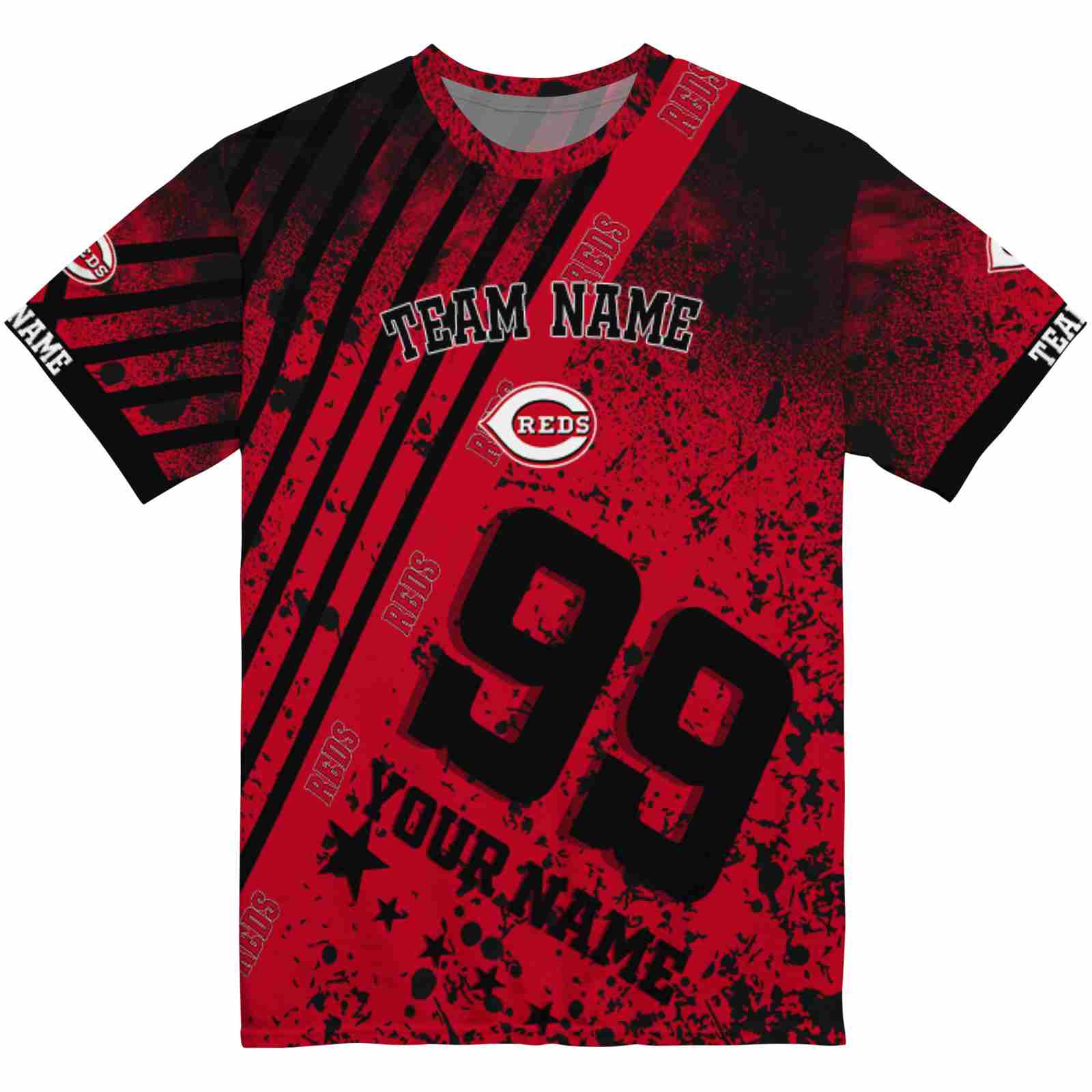 Personalized Cincinnati Reds Splatter Art Red Black T-Shirt