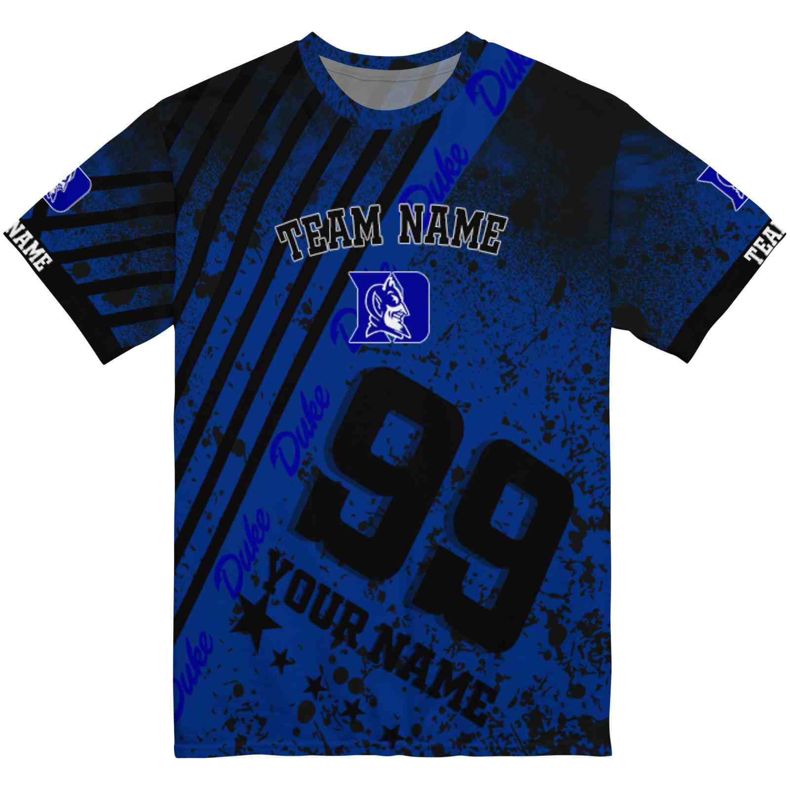 Personalized Duke Blue Devils Splatter Art Blue Black T-Shirt