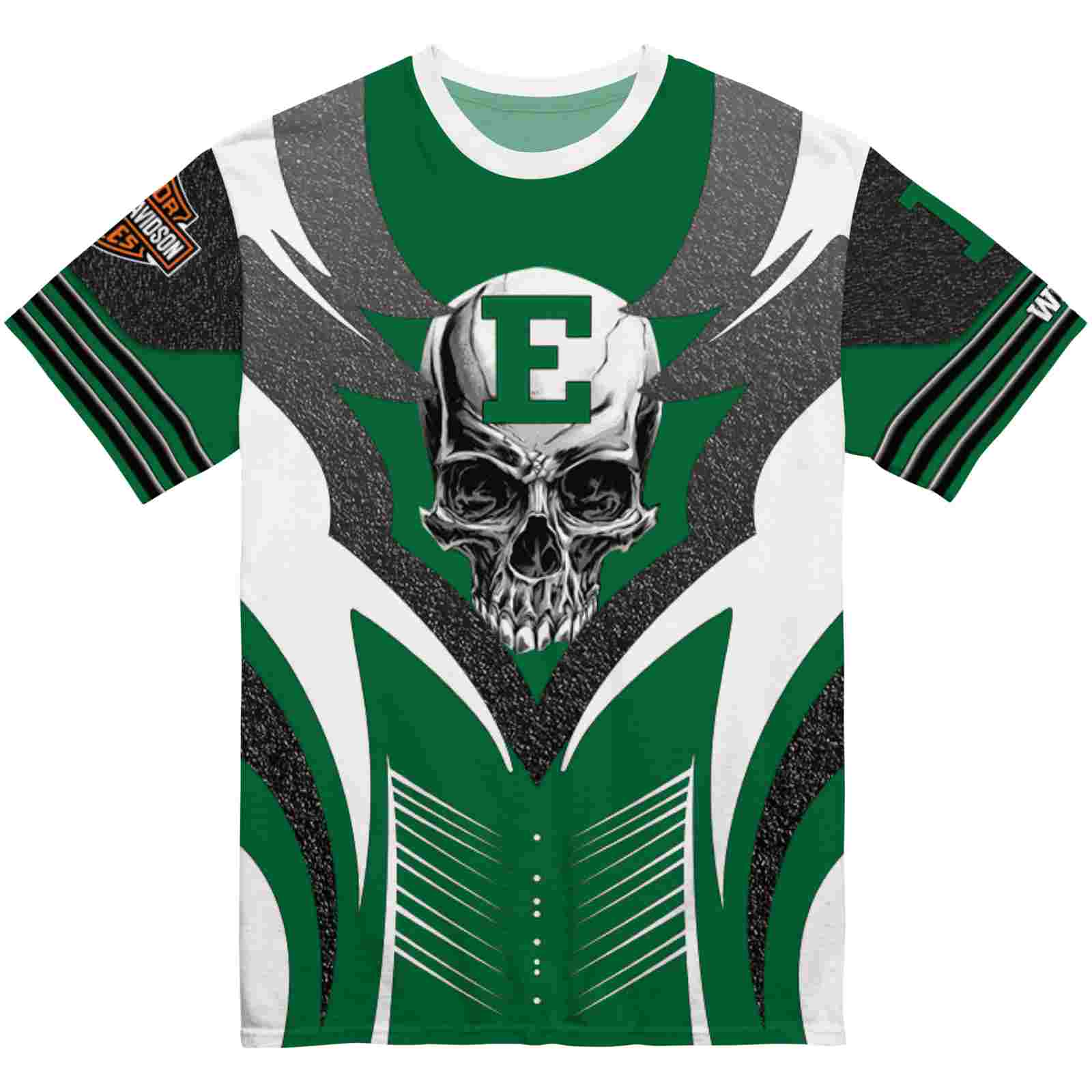 Personalized Eastern Michigan Eagles Skull Emblem Green White T-Shirt