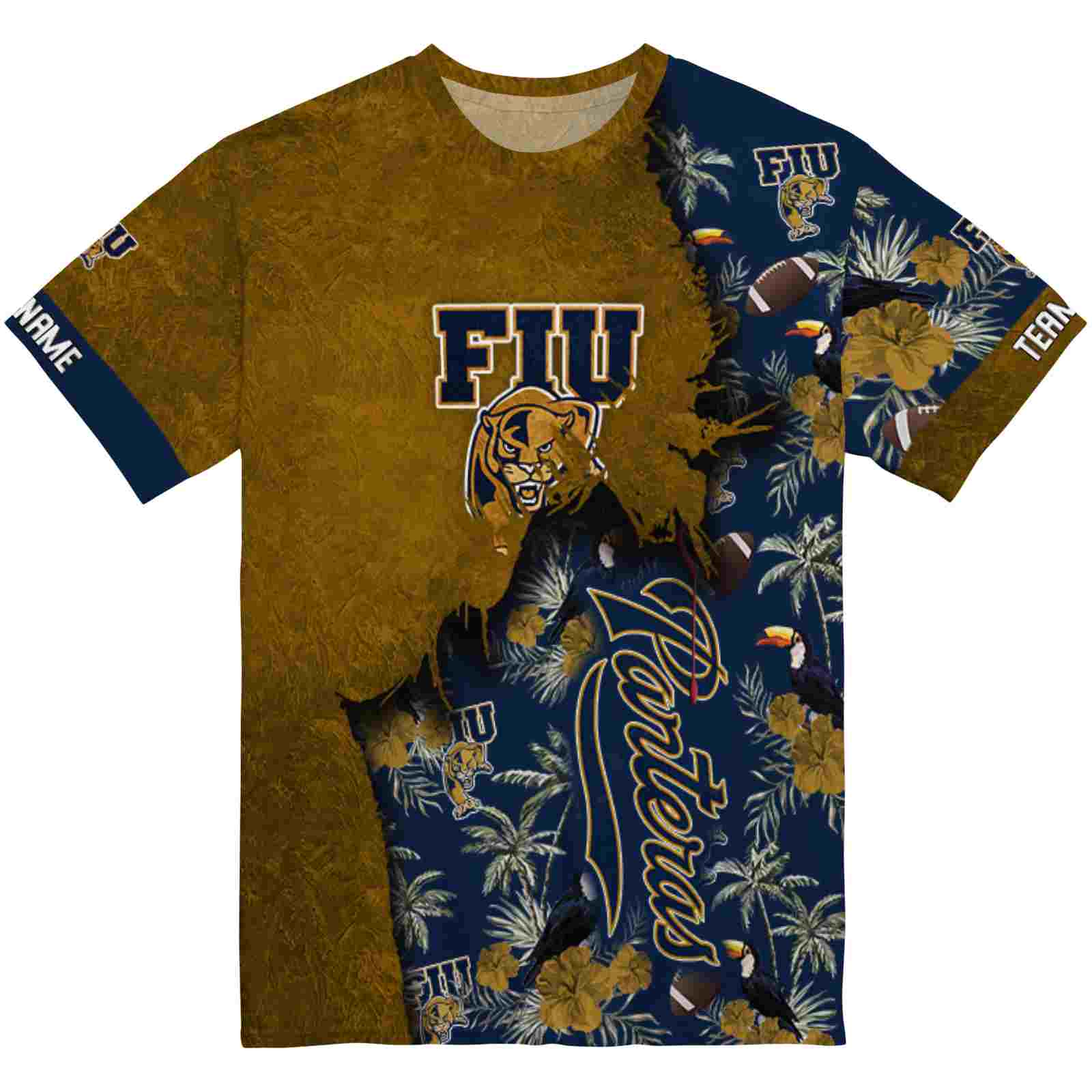 Personalized FIU Panthers Tropical Scene Gold T-Shirt