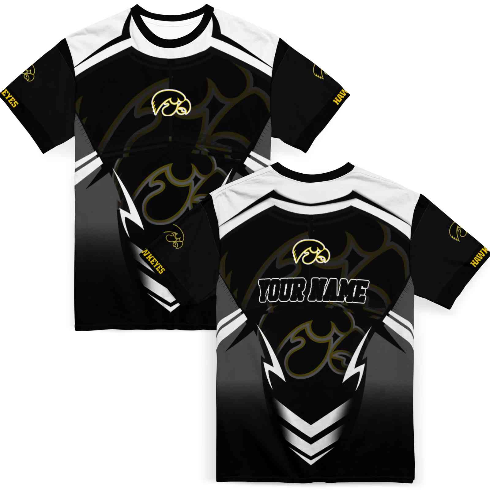 personalized-iowa-hawkeyes-futuristic-armor-black-white-t-shirt-fashion-forward