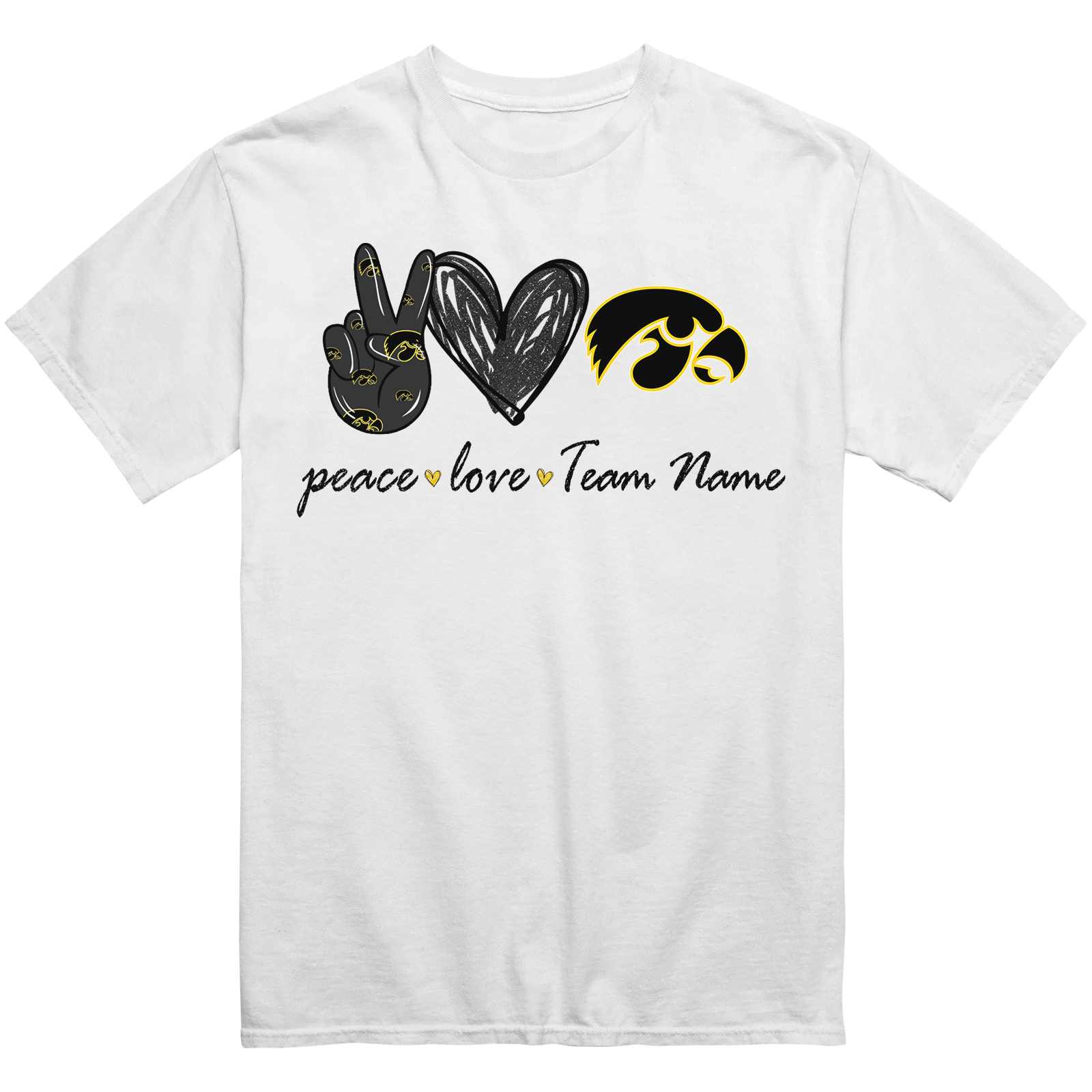 Personalized Iowa Hawkeyes Peace Love T-Shirt