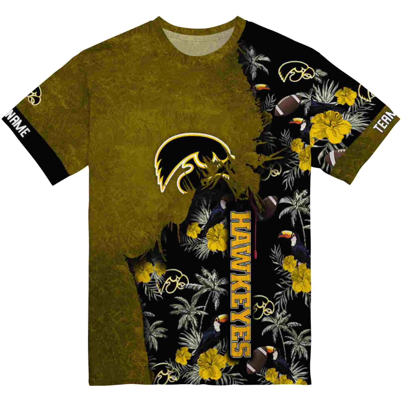 Personalized Iowa Hawkeyes Tropical Scene Gold T-Shirt