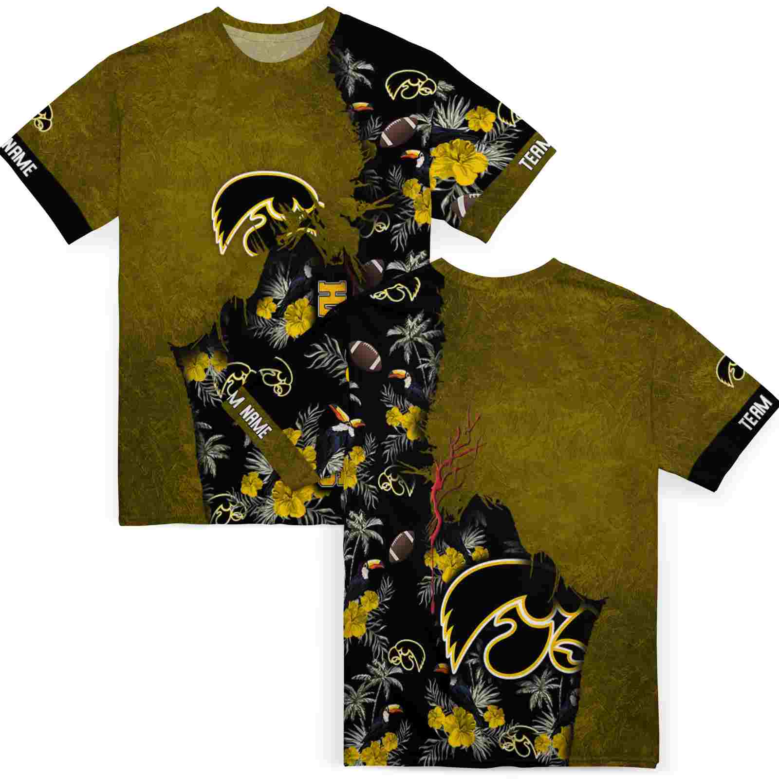 personalized-iowa-hawkeyes-tropical-scene-gold-t-shirt-fashion-forward