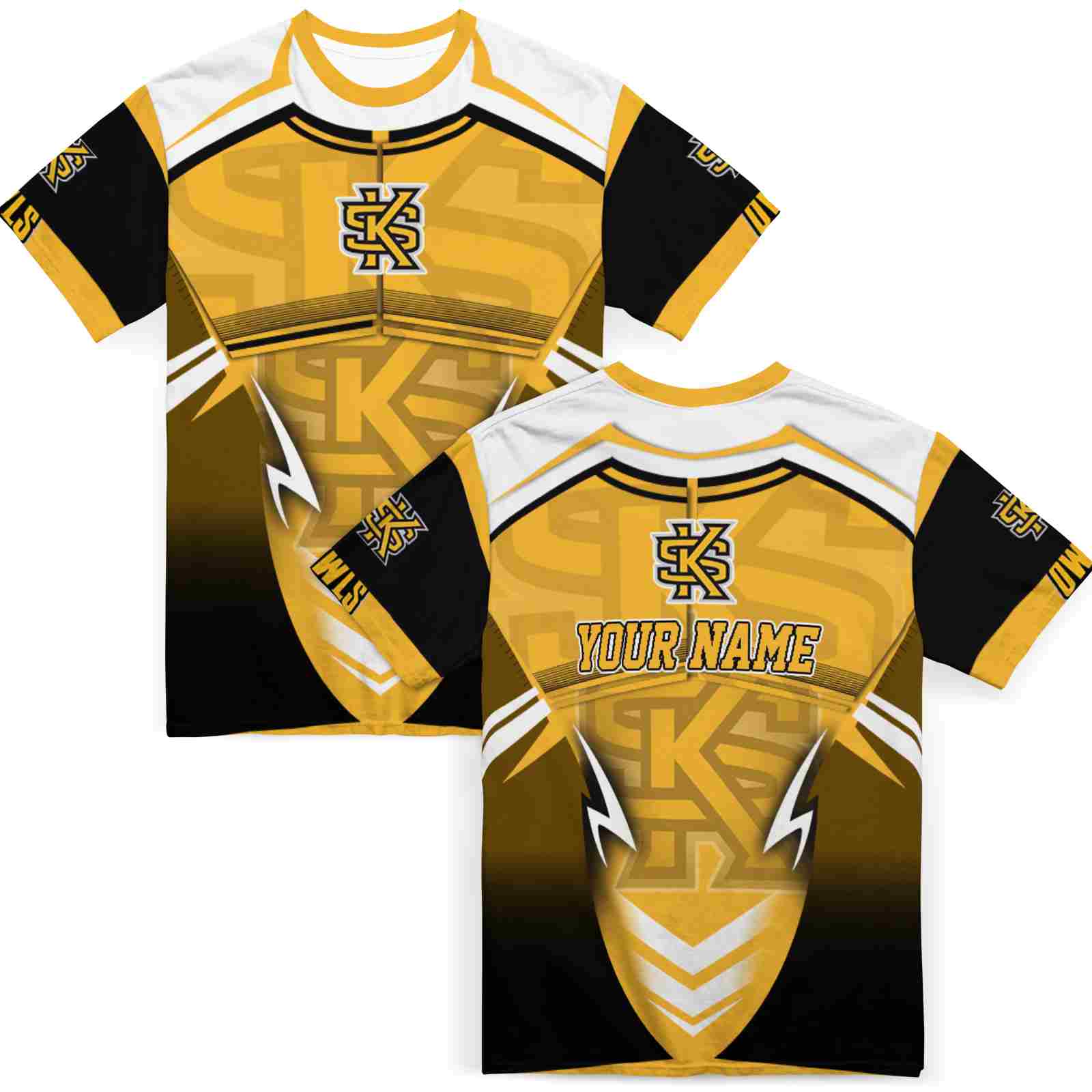 personalized-kennesaw-state-owls-futuristic-armor-gold-black-white-t-shirt-fashion-forward