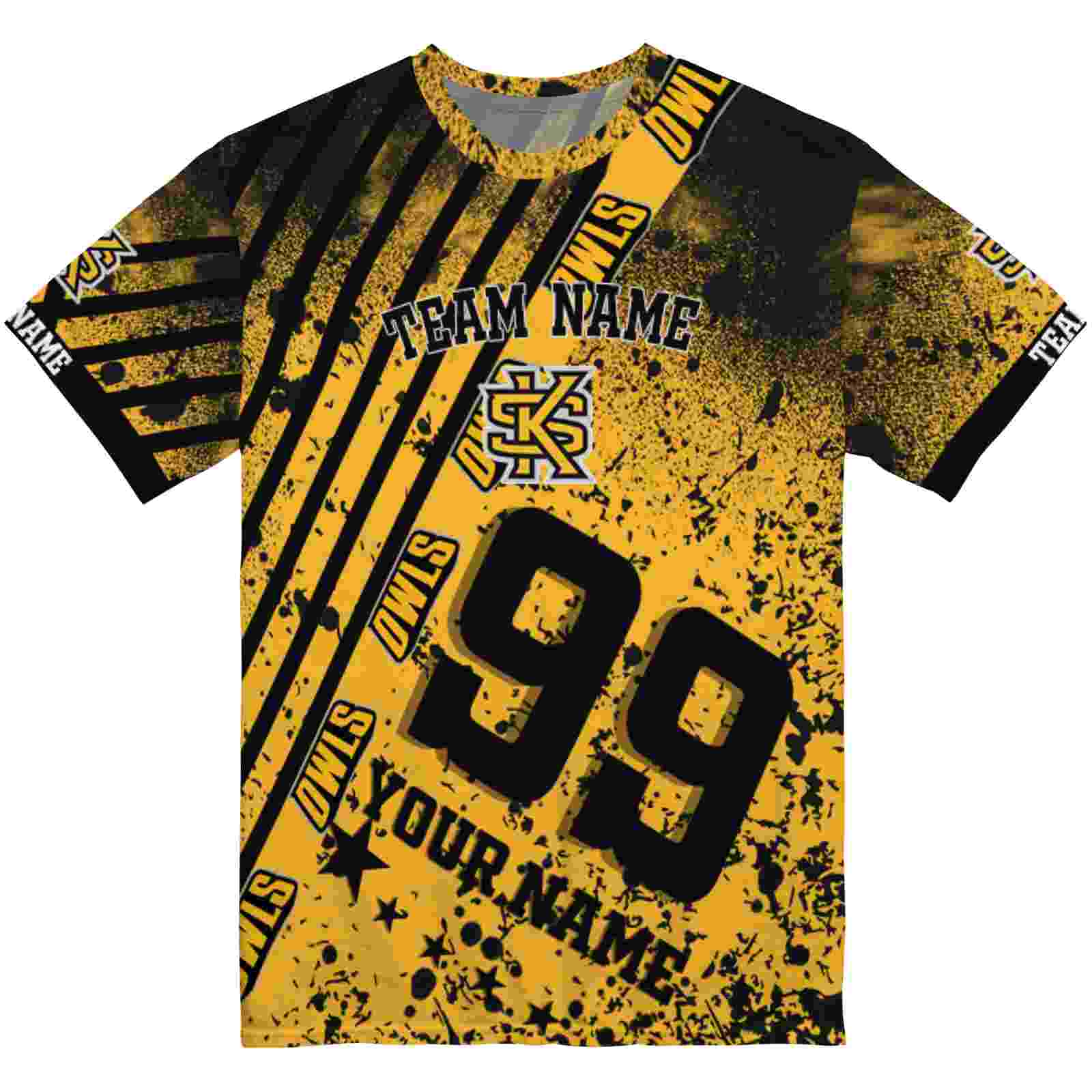 Personalized Kennesaw State Owls Splatter Art Gold Black T-Shirt