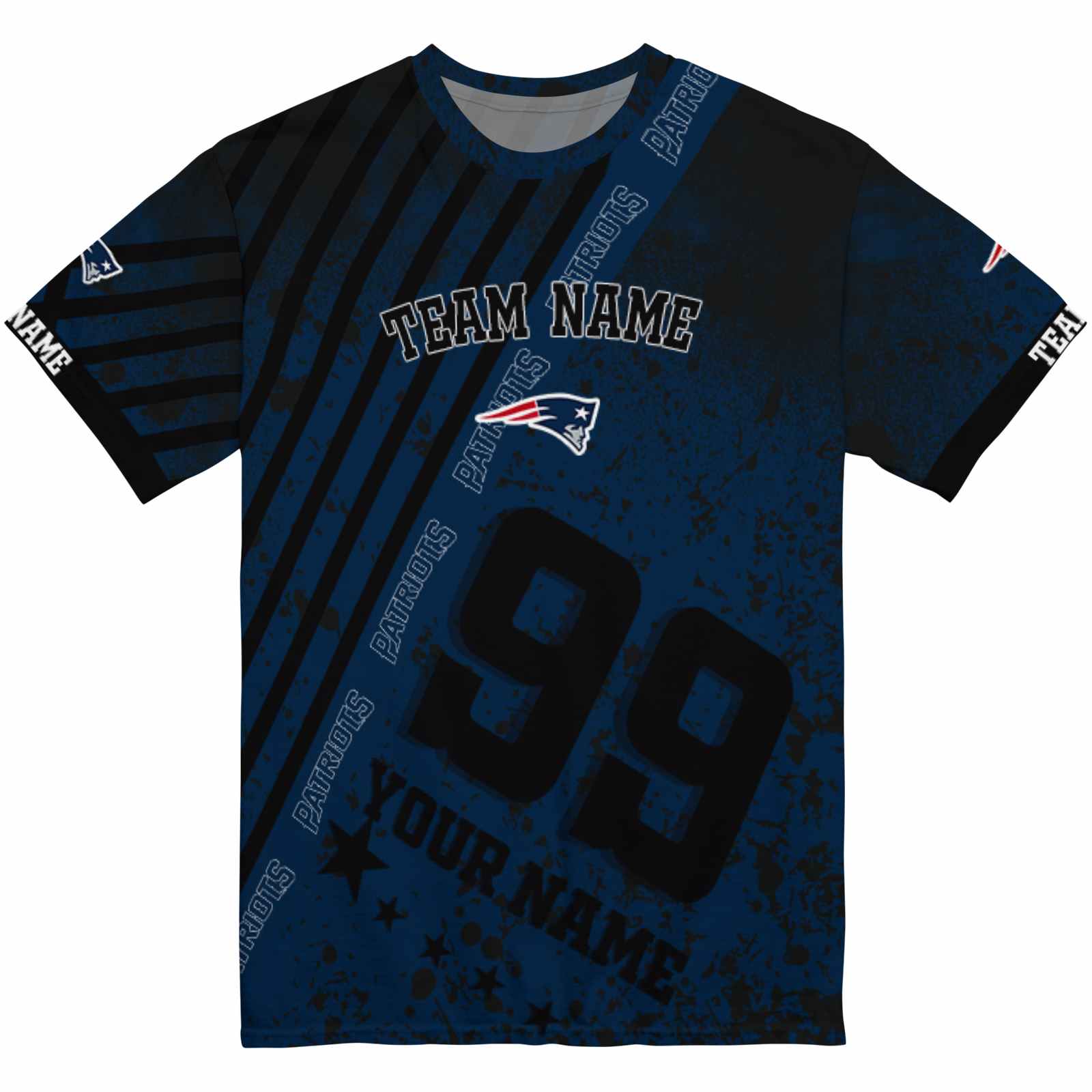 Personalized New England Patriots Splatter Art Blue Black T-Shirt