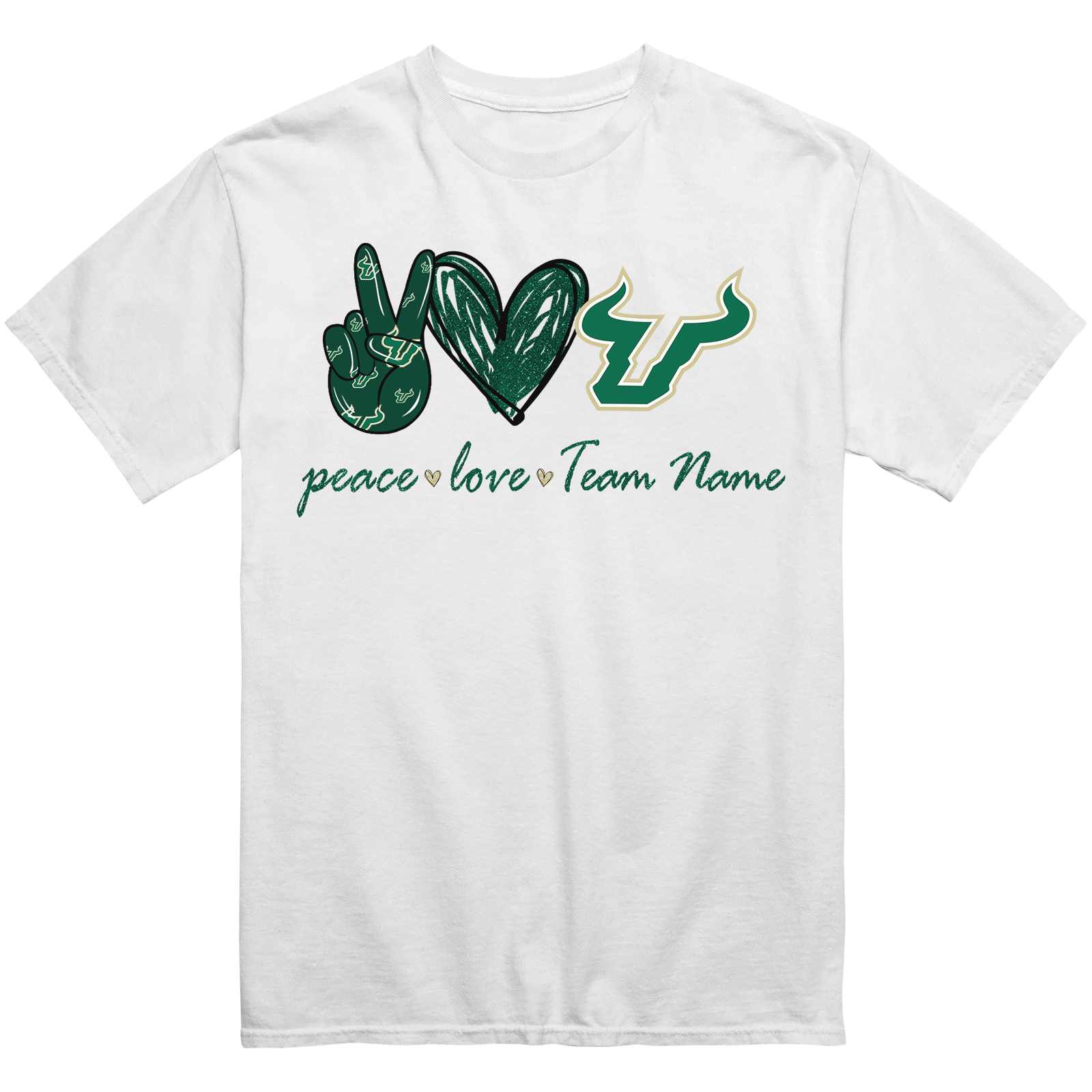 Personalized South Florida Bulls Peace Love T-Shirt