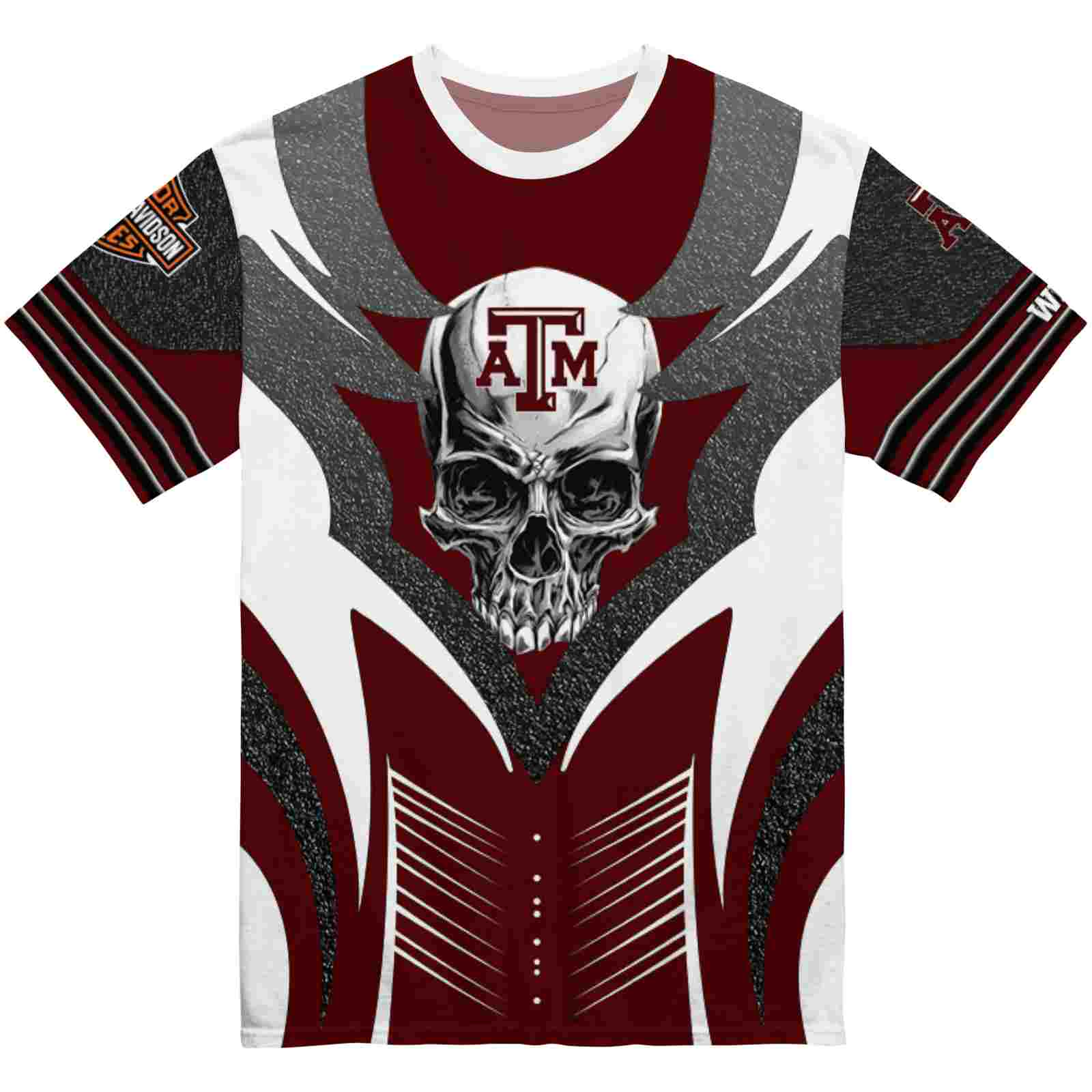 Personalized Texas A&M Aggies Skull Emblem Maroon White T-Shirt