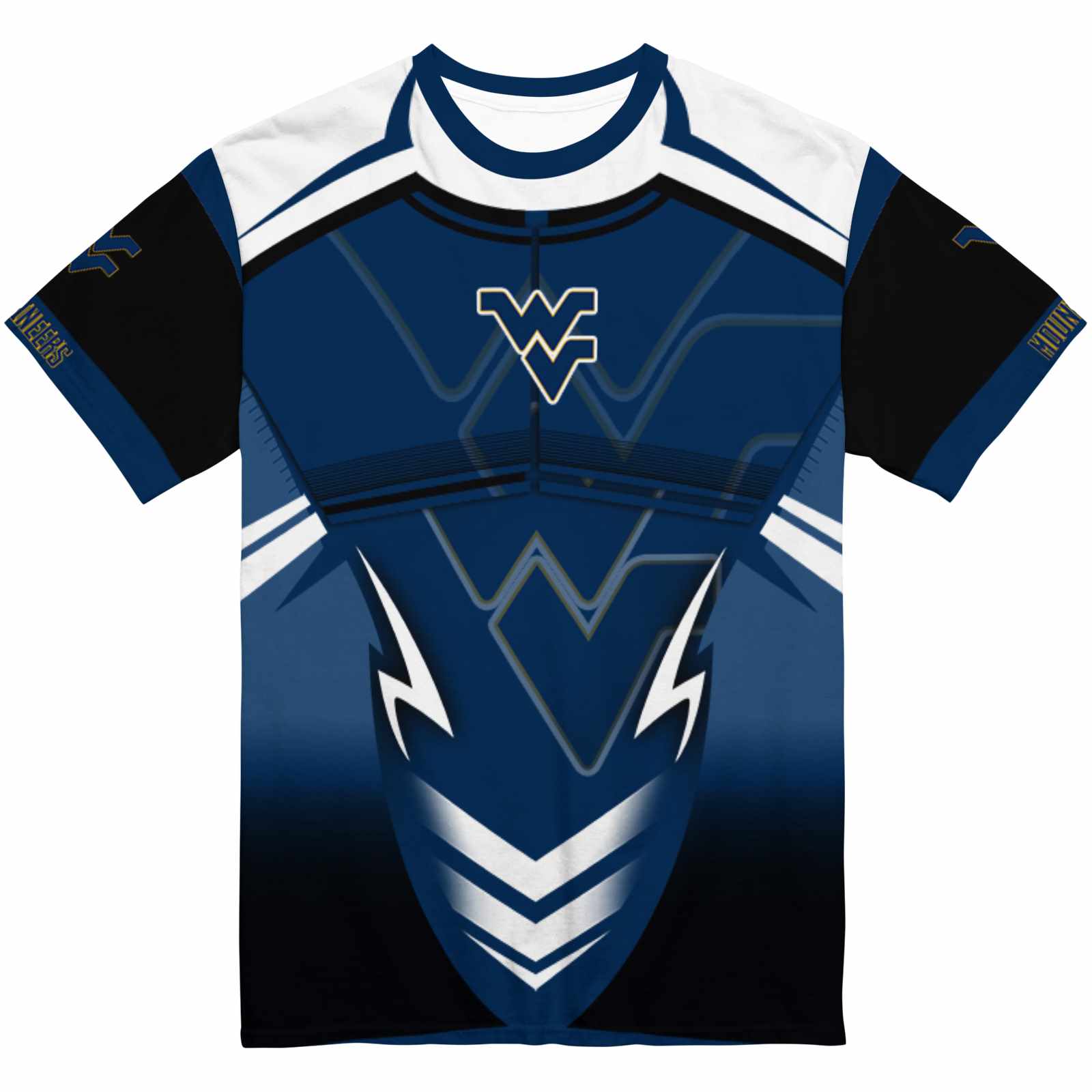 Personalized West Virginia Mountaineers Futuristic Armor Blue Black White T-Shirt