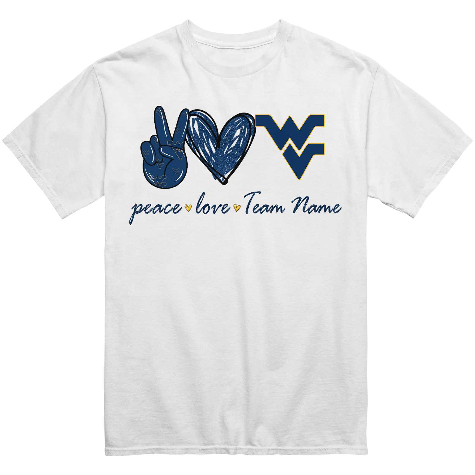 Personalized West Virginia Mountaineers Peace Love T-Shirt