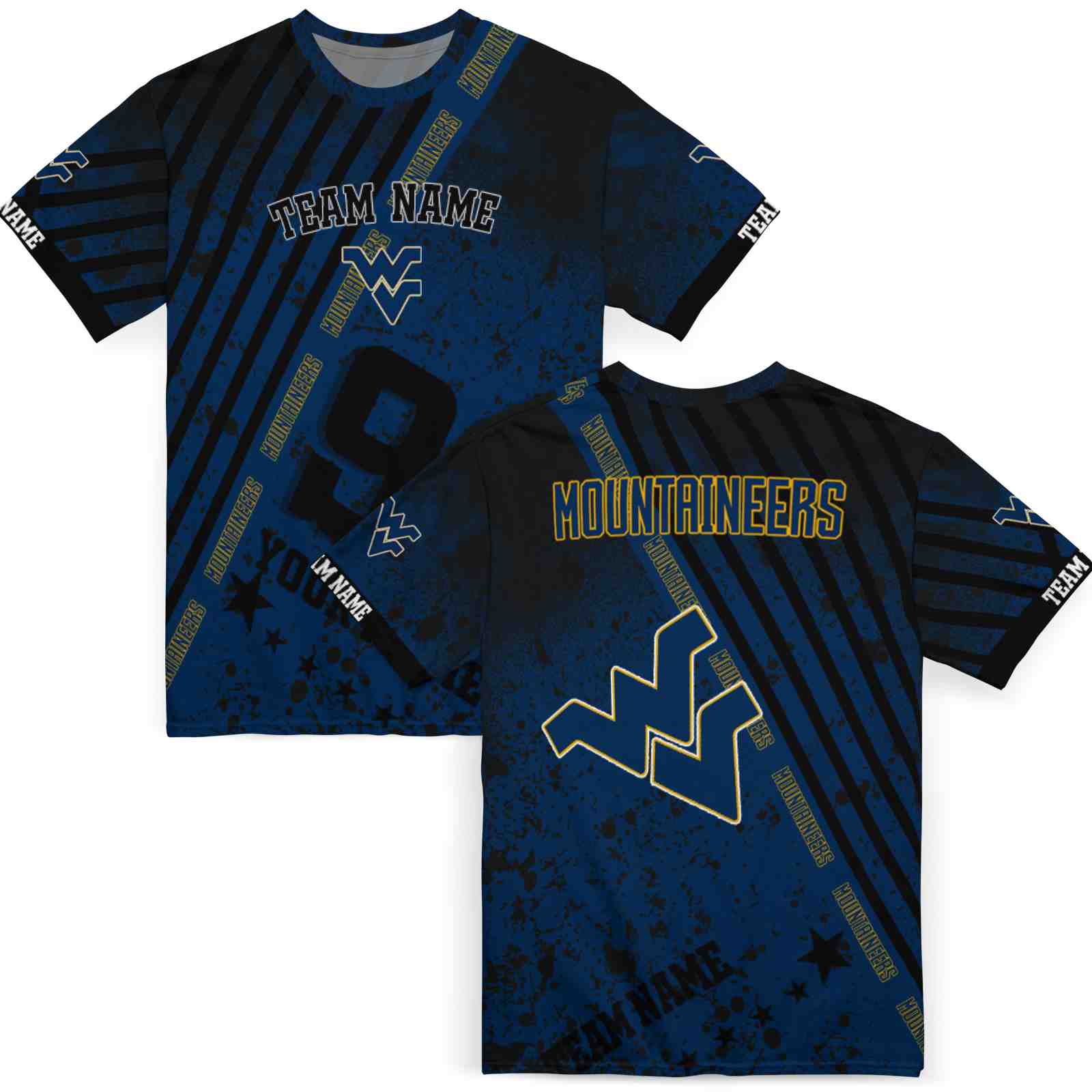 personalized-west-virginia-mountaineers-splatter-art-blue-black-t-shirt-fashion-forward