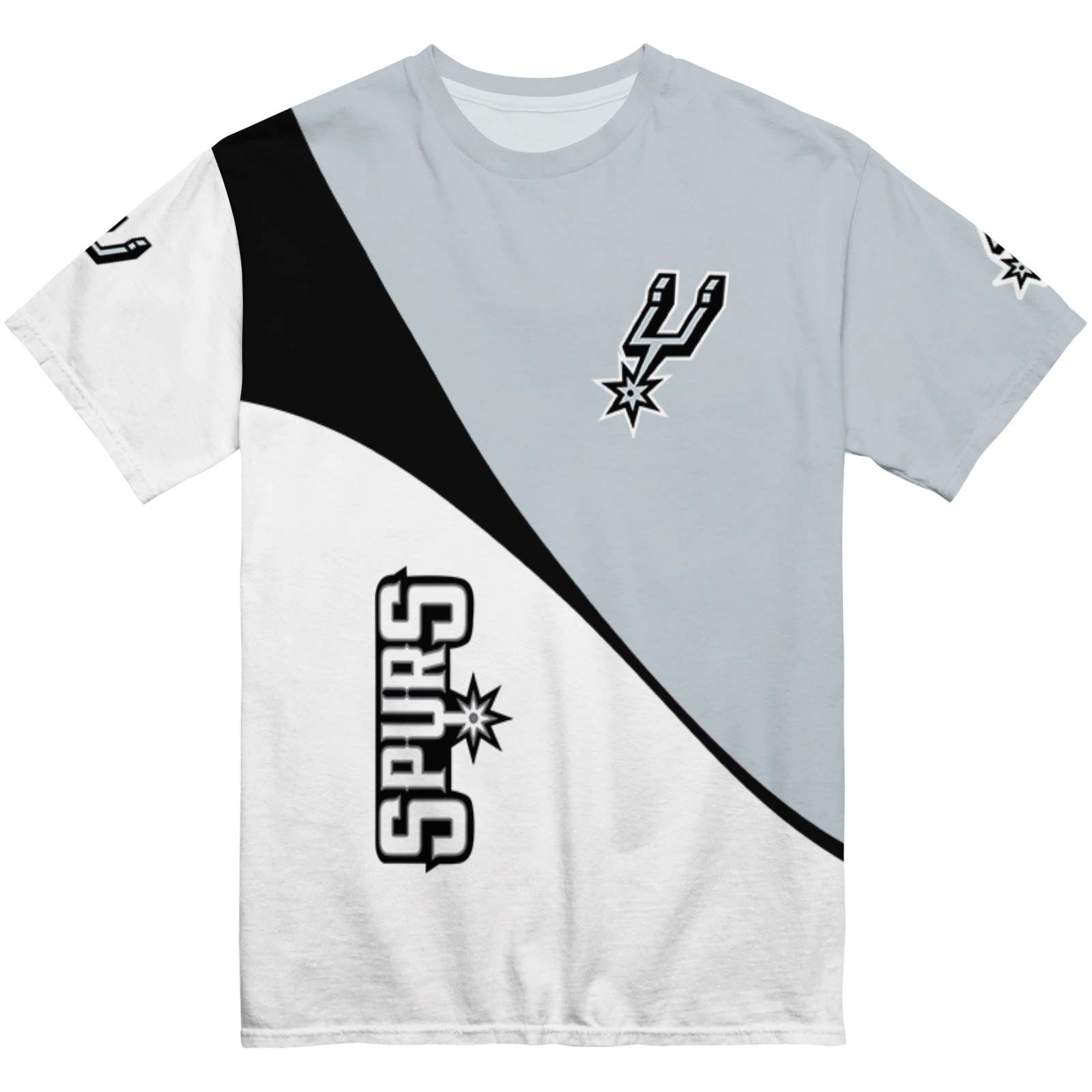 San Antonio Spurs Abstract Curve White Black T-Shirt