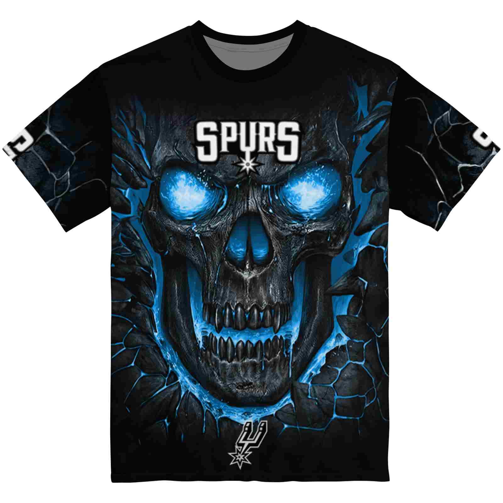 San Antonio Spurs Fiery Skull Silver Black T-Shirt