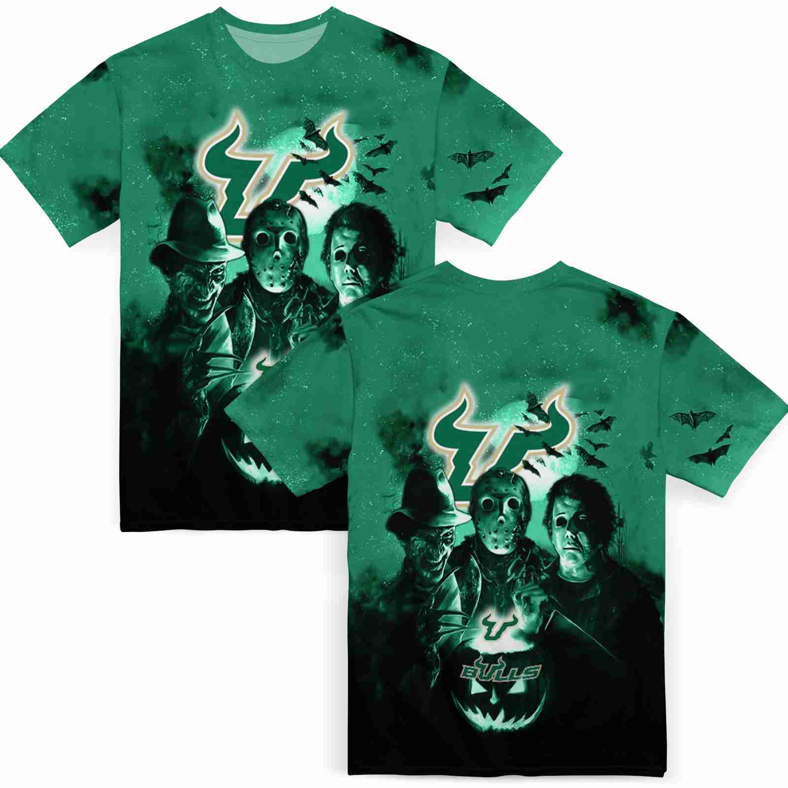 south-florida-bulls-horror-icons-green-black-t-shirt-fashion-forward