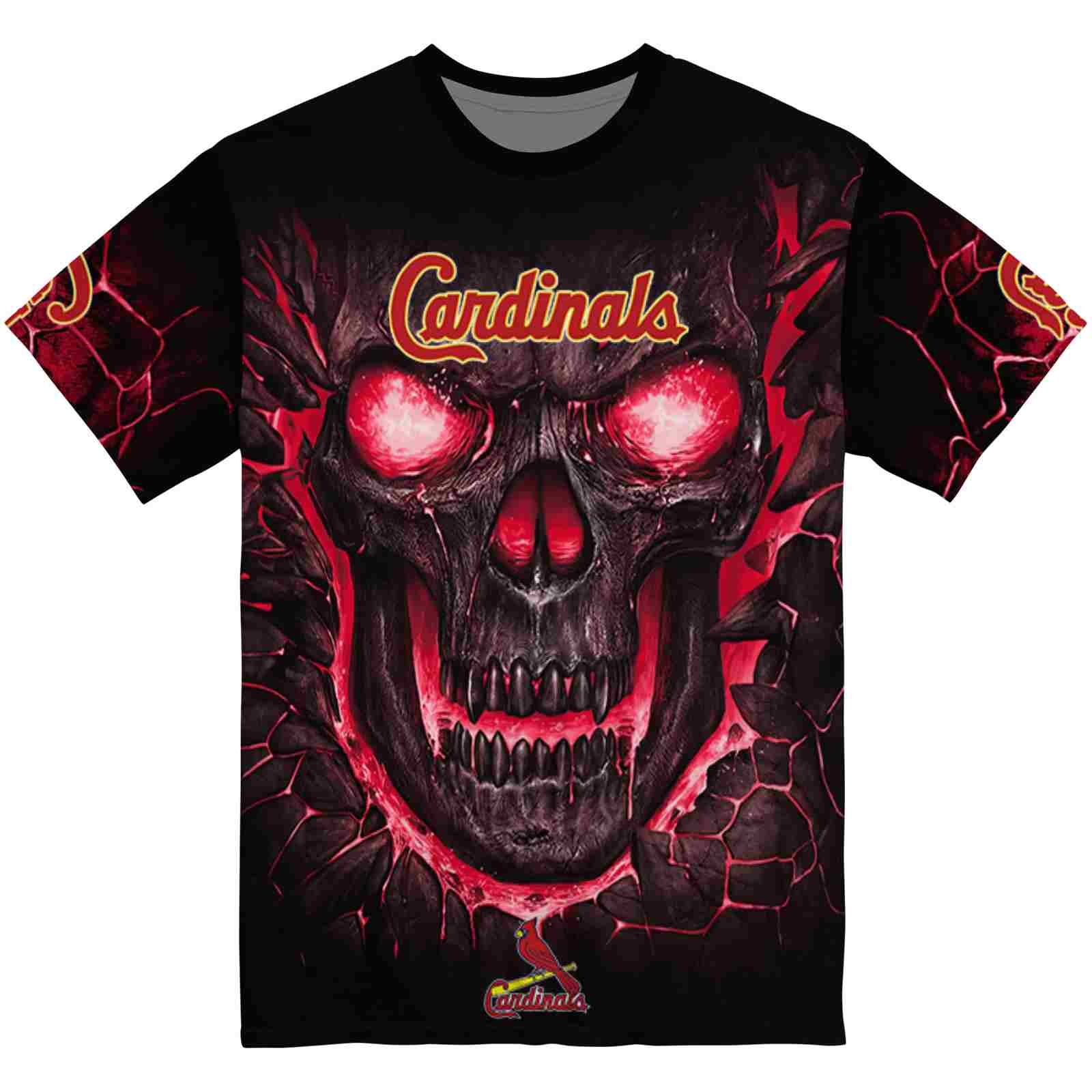 St. Louis Cardinals Fiery Skull Red Black T-Shirt