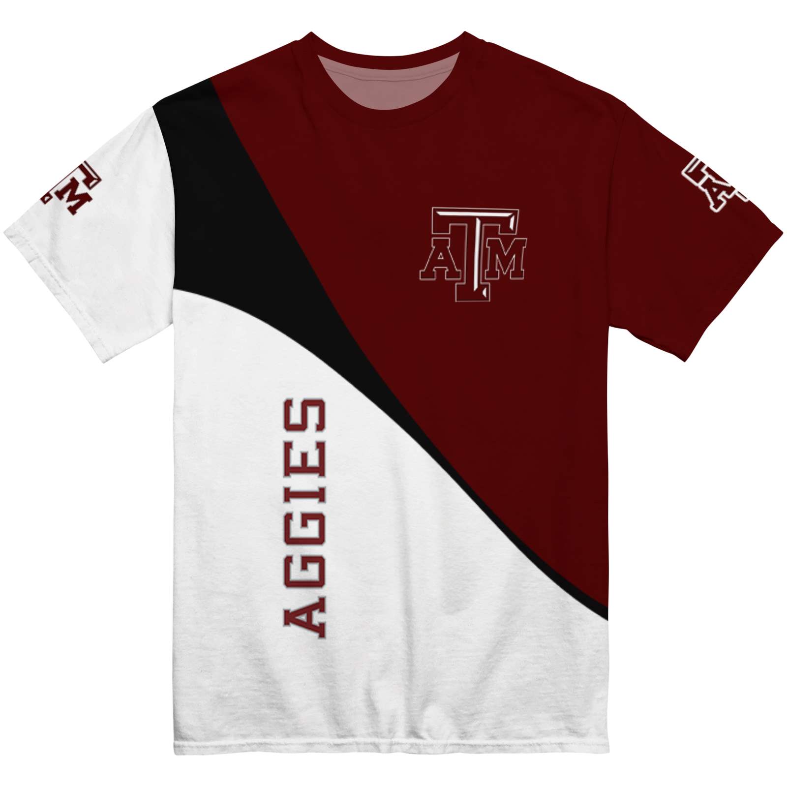 Texas A&M Aggies Abstract Curve White Black T-Shirt