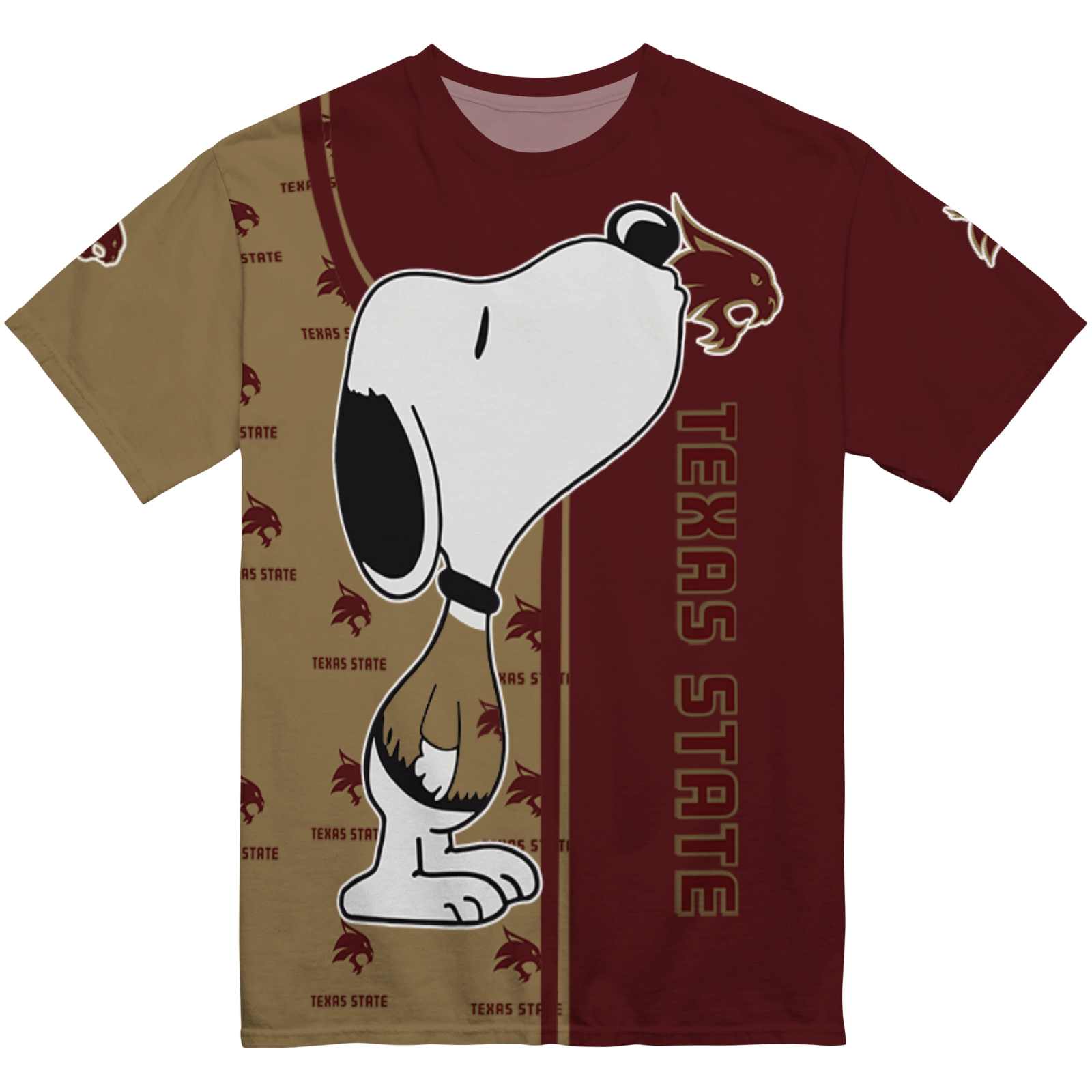 Texas State Bobcats Snoopy Graphic Maroon T-Shirt