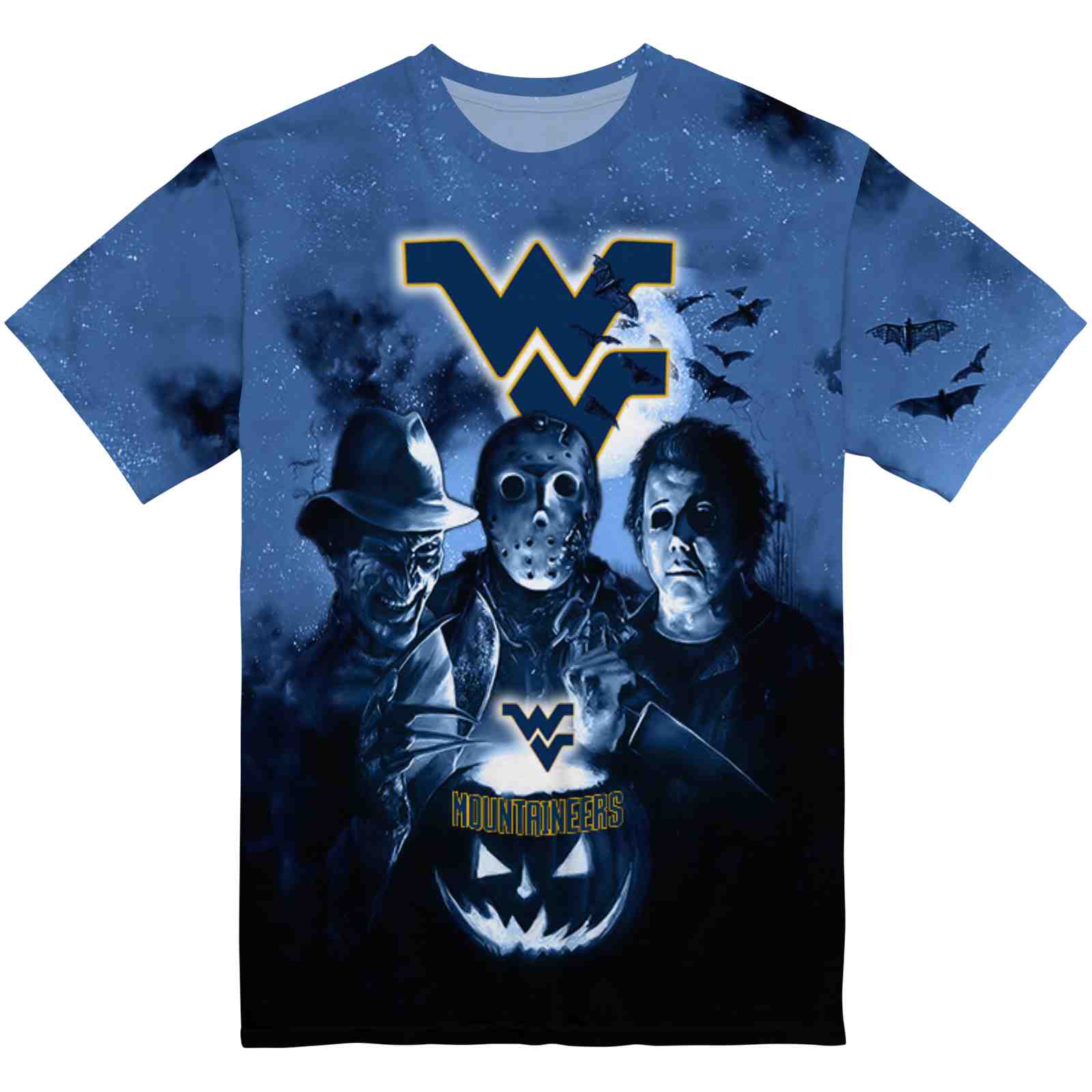 West Virginia Mountaineers Horror Icons Blue Black T-Shirt