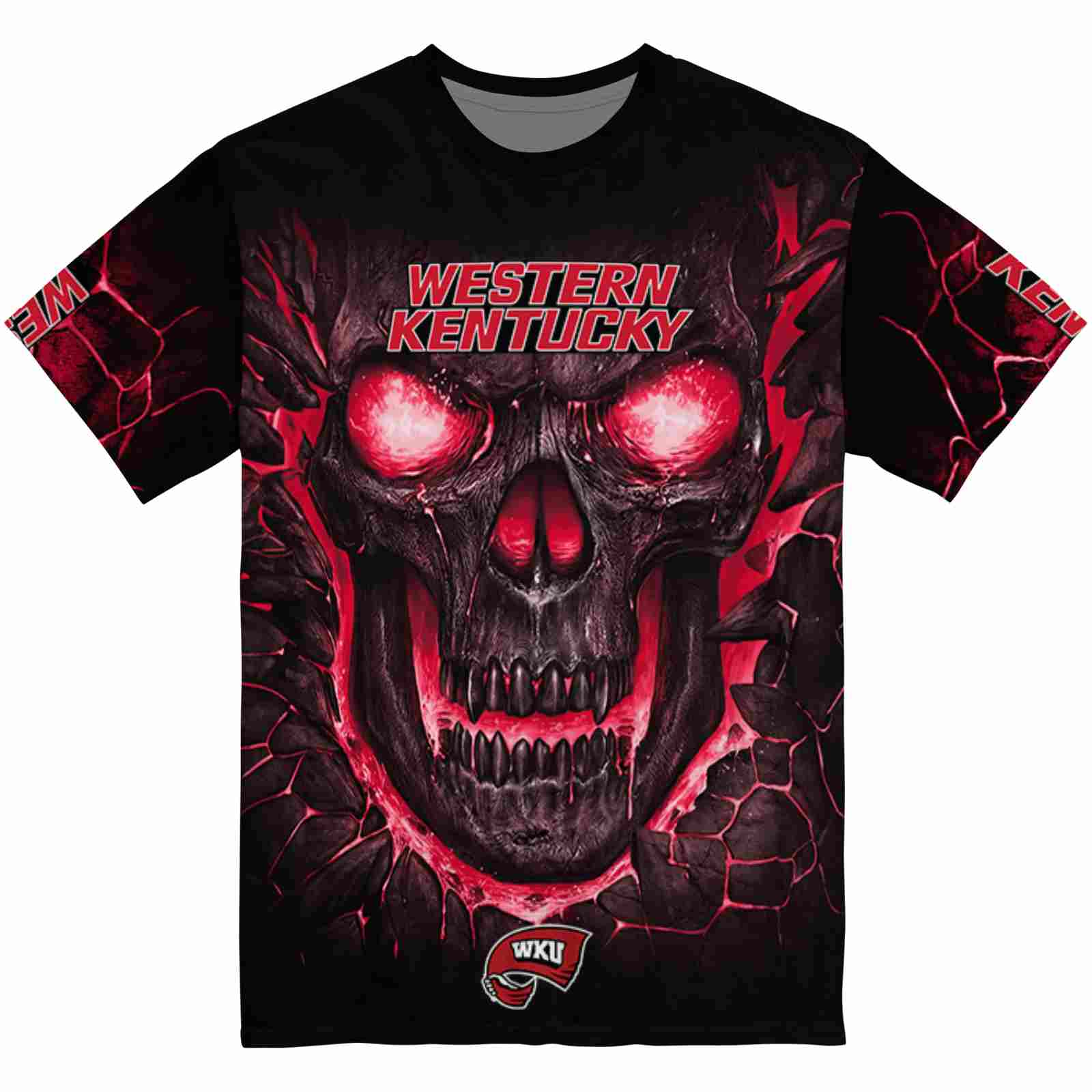 Western Kentucky Hilltoppers Fiery Skull Red Black T-Shirt